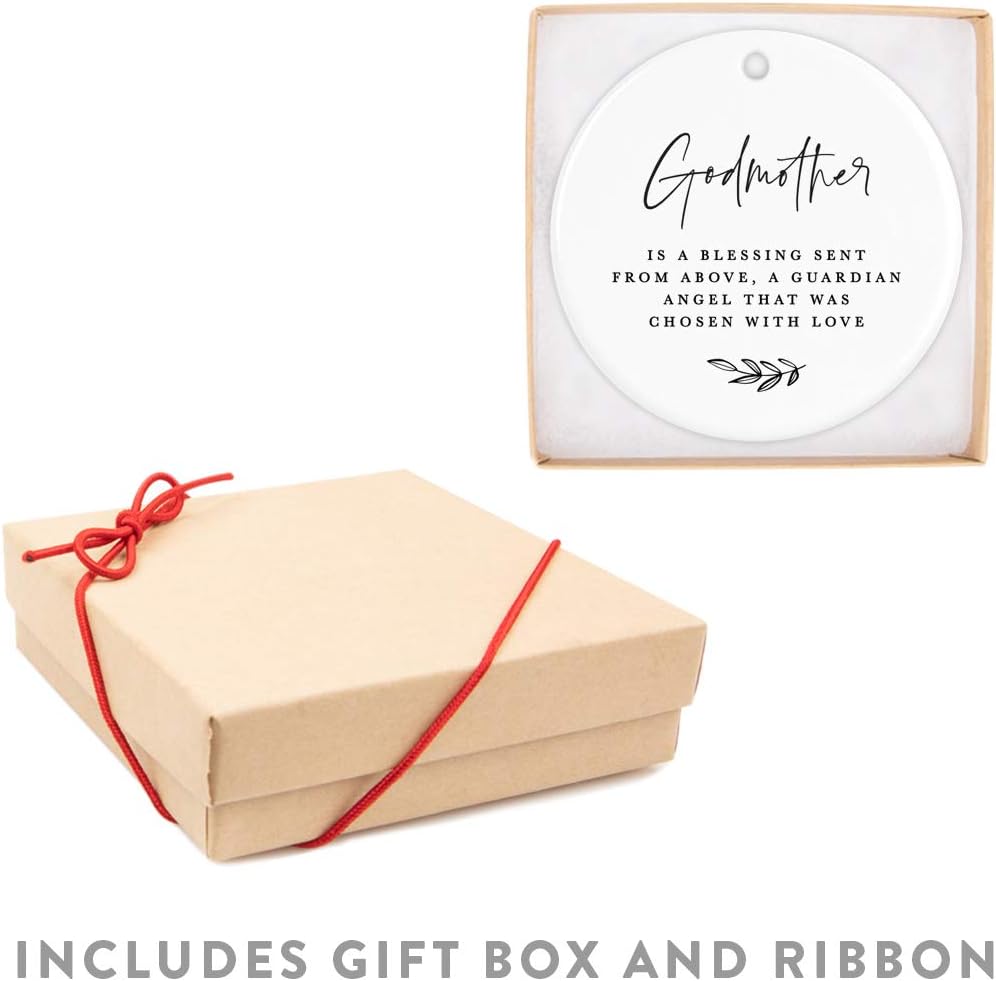 Andaz Press Round Ceramic Porcelain Christmas Ornament Collectible Godmother Gift, A Godmother is a Blessing Sent from Above, a Guardian Angel That was Chosen with Love, 1-Pack