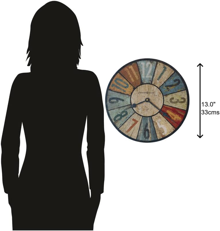 Howard Miller Sylvan II Wall Clock, Colorful Vintage Design with Black Needles Battery Operated, Wall Mount Quartz Movement Round Analog Display Perfect for Home Decor, Office and Living Room