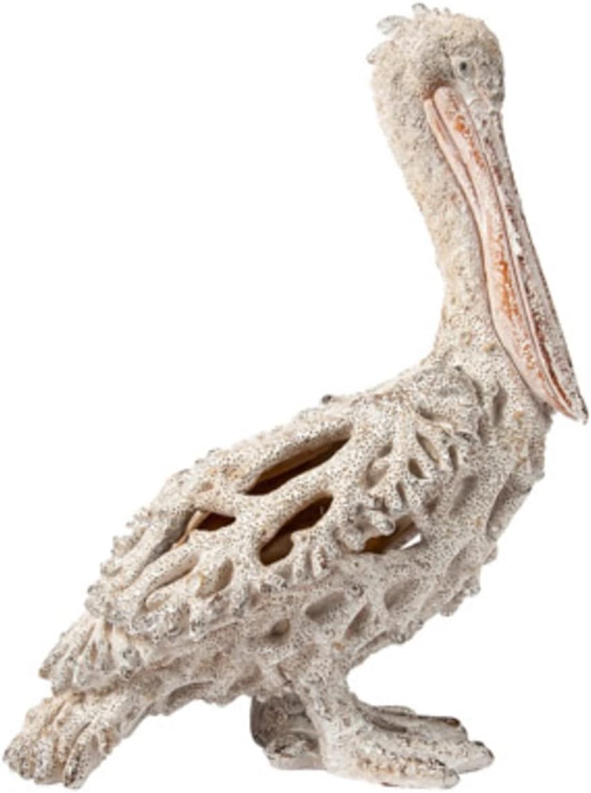 White Pelican Standing Figurine - 13.75” Coral Reef Nautical Decor Coastal Beach Home Accent Ocean Statue for Shelf, Tabletop, or Mantel Display