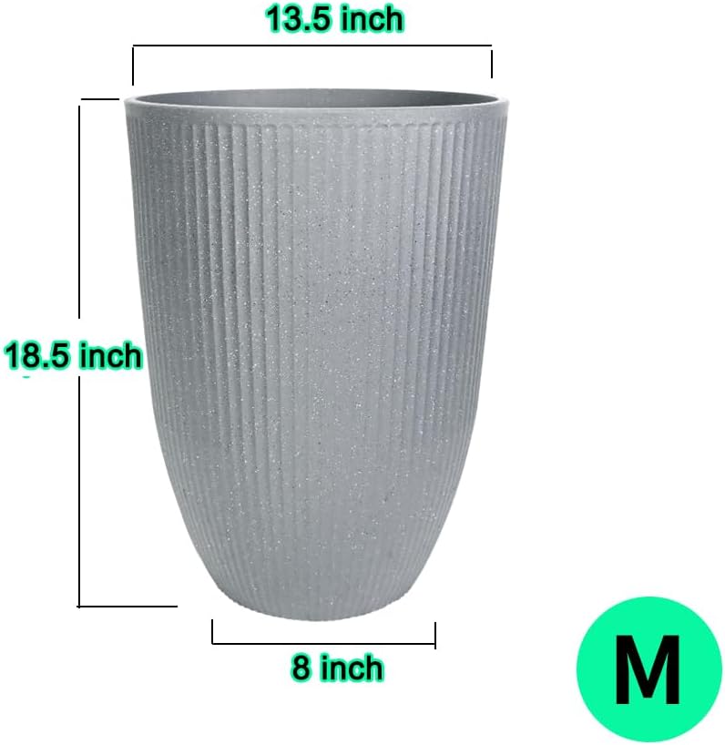 2 Pcs Pack 18.5 Inches Heavy Duty Plastic Resin Tall Tapered Planter Pots Large Round Planter Flower Pot with Drainage Holes for Indoor Outdoor Deck Porch Garden Home Patio Front Door (Light grey, M)