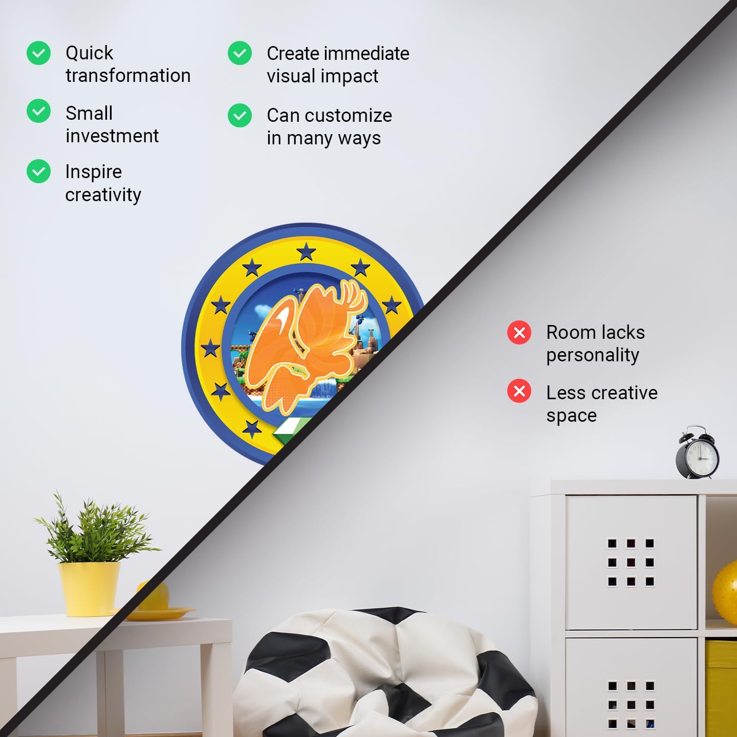 Speed Hero Wall Decal – Removable Vinyl Wall Art with Chaos Emerald Design – Gaming Room, Bedroom & Playroom Decor (Flying Hero)