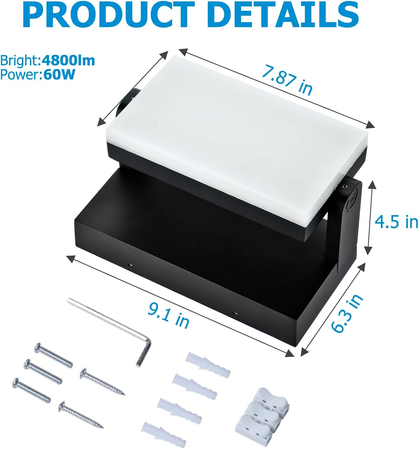 60W LED Outdoor Wall Lights with 360°Rotation, Flood Lights Outdoor 5000K 4000K 3000K 3 Colors Changeable,Outside Sconce Security Lights for Garage Barn Front Porch