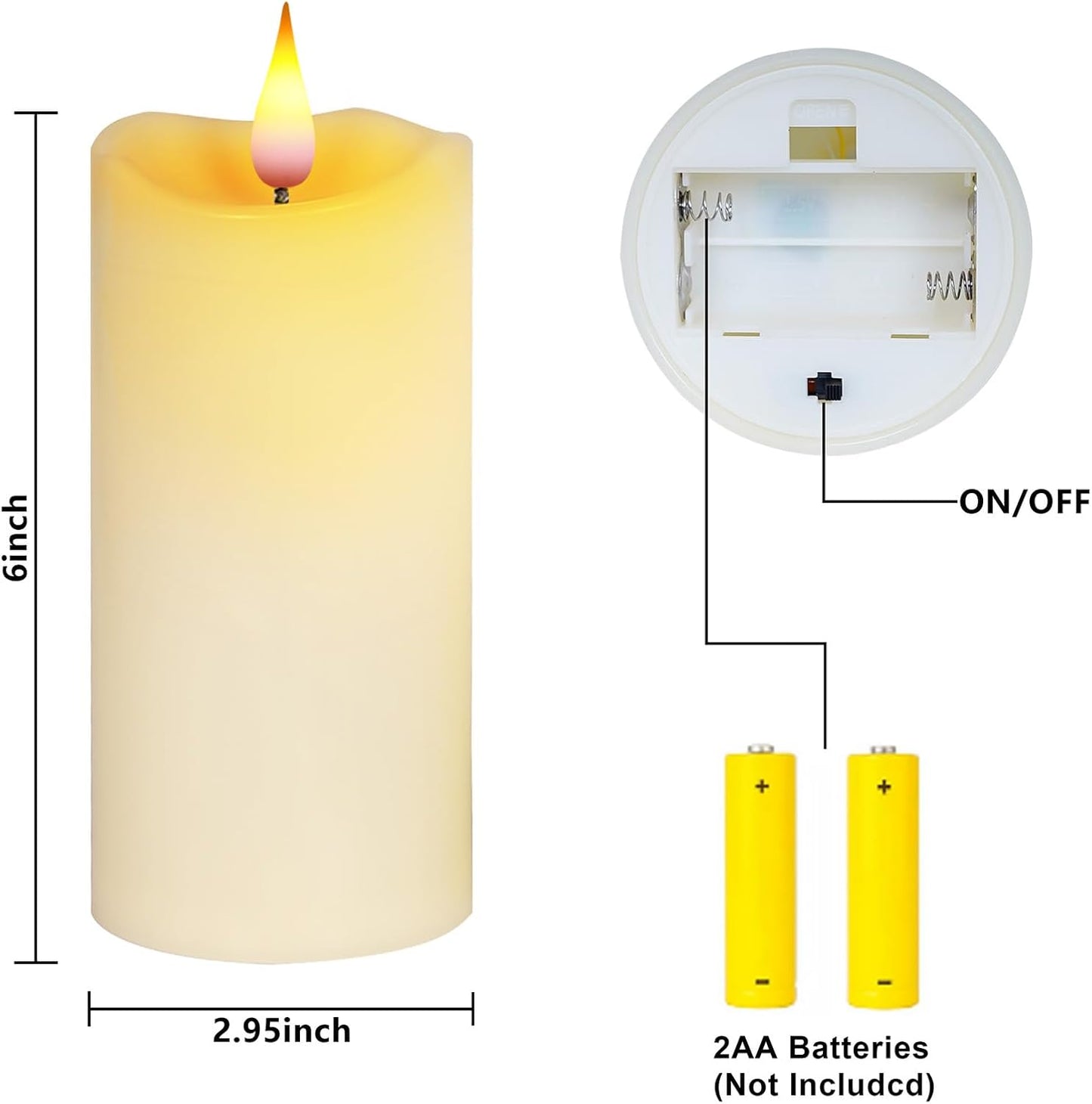 Aignis Indoor Flameless LED Candles Battery Operated with Remote Timer and Unique Double-Color Flame for Home/Wedding/Holiday Decor, Set of 2(D 2.95" x H 6")