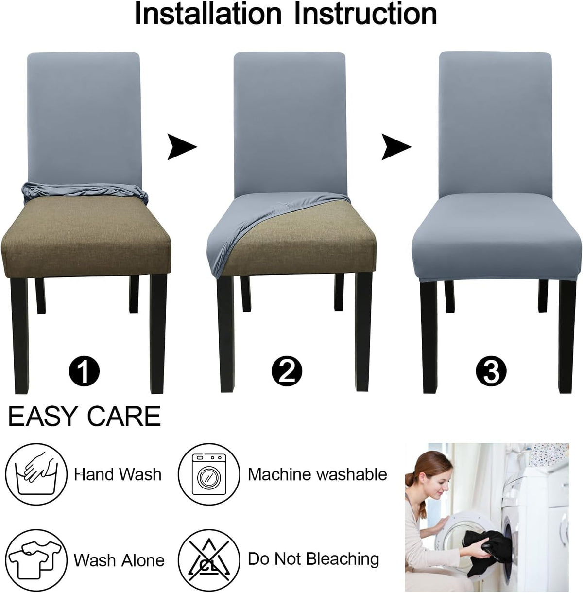 JQinHome Dining Room Chair Covers Set of 12, High Stretch Chair Slipcover Removable Washable Chair Seat Protector Cover for Home Party Hotel Wedding Ceremony (Light Grey)