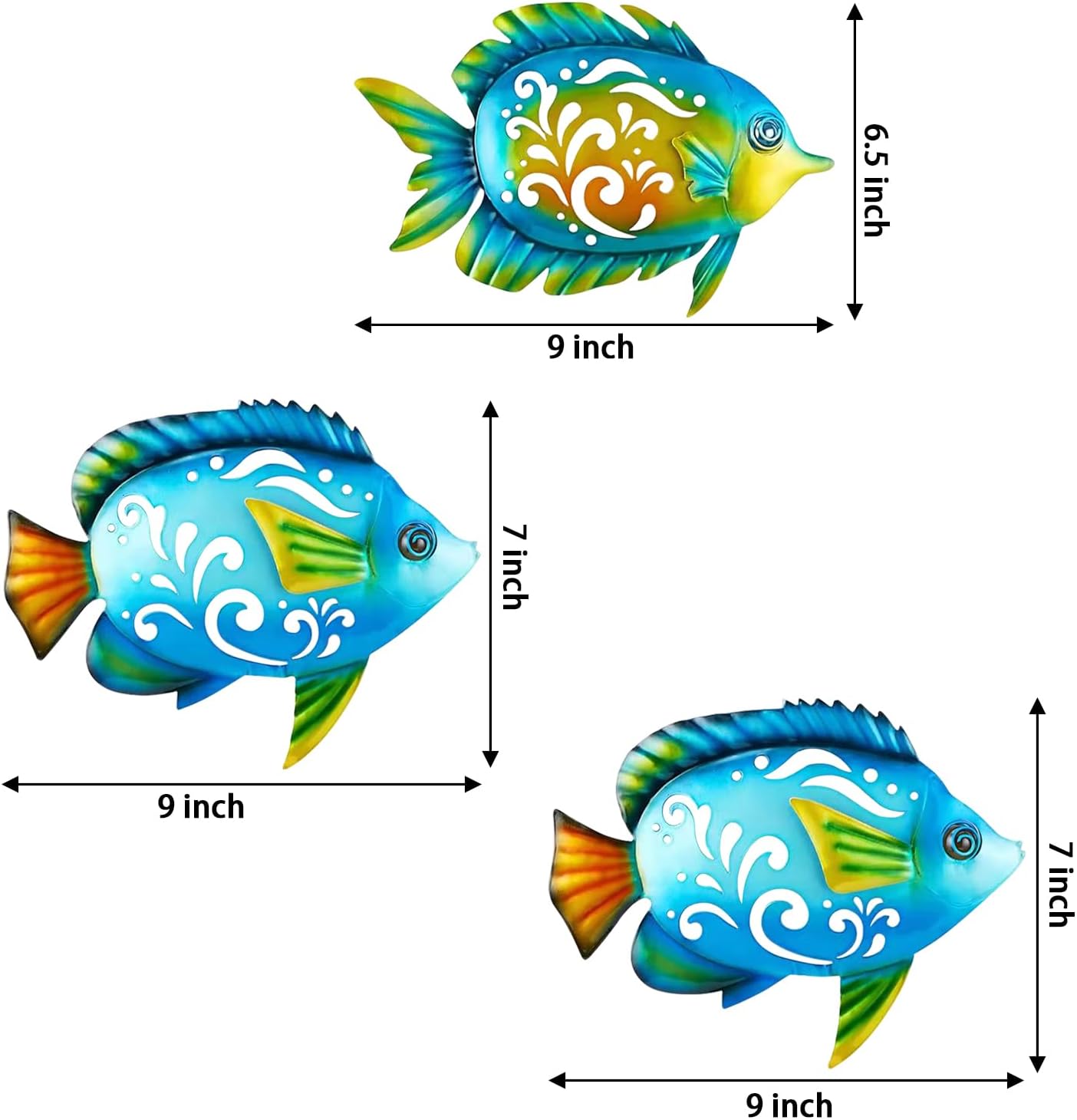 Metal Fish Wall Decor Coastal Ocean Sea Hanging Decorations Metal Fish Art Outdoor Wall Sculptures Garden Patio Fence Pool Decor