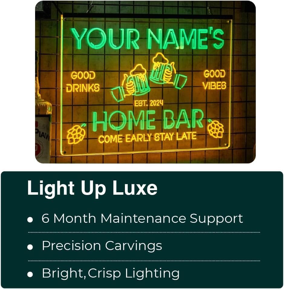 Personalized Home Bar Mica Led, Custom Name Mica LED Wall Light with Beer Mug Design, Neon Style Acrylic Sign For Game Room, Pub Decor, Gift for Him