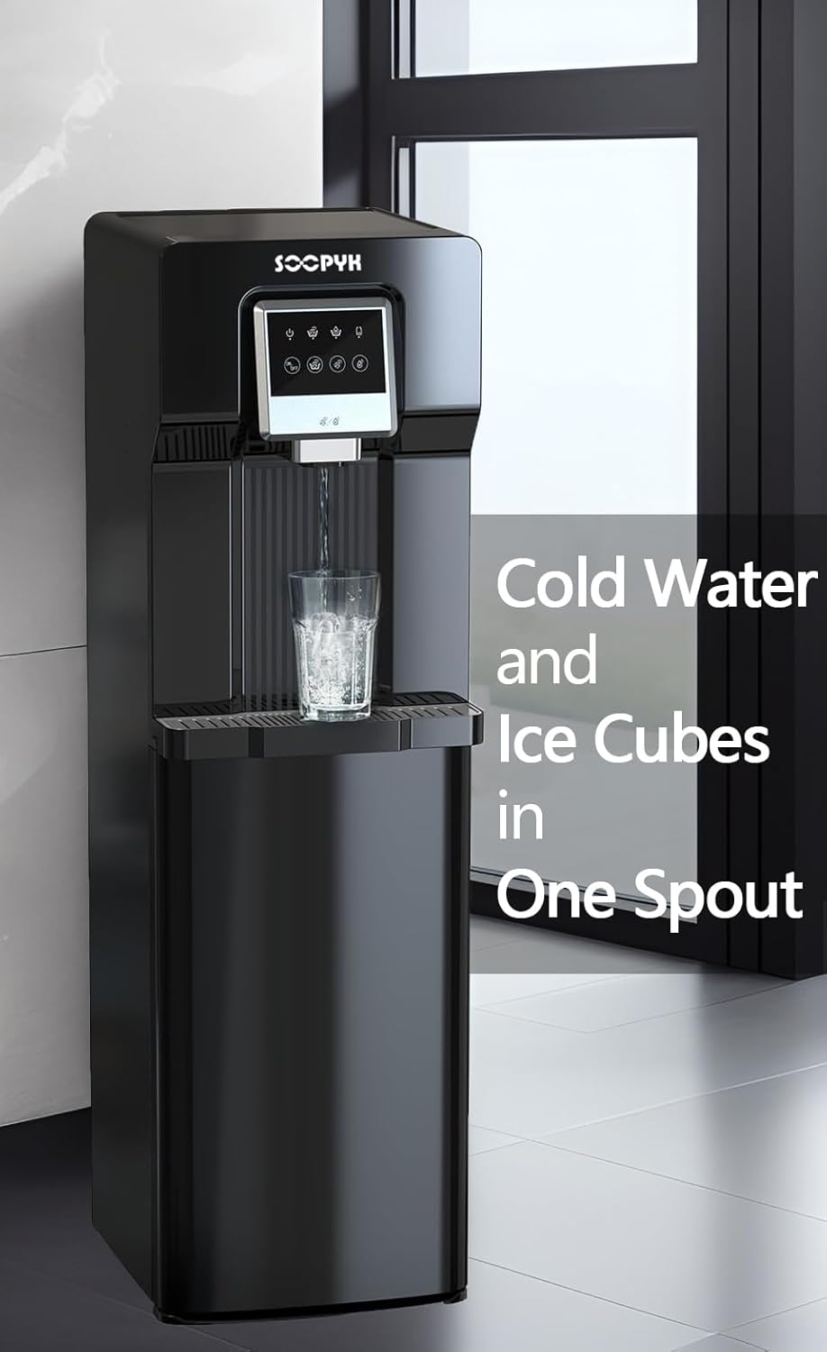 2 in 1 Bottom Load Water Cooler Dispenser with Ice Maker for 3 Gallon Bottle 17lbs Daily Capacity (NO HOT Water) Black