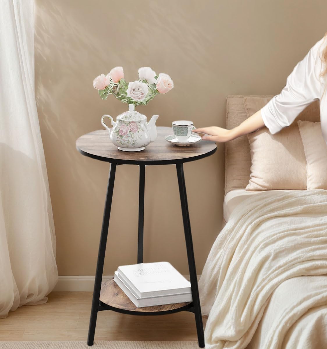 Side Table - Rustic End Couch Tables - Waterproof Metal Frame, Scratch-Resistant - Vintage Wood Color Tables for Sofa Living Room Bedroom Bedside Coffee Small Spaces