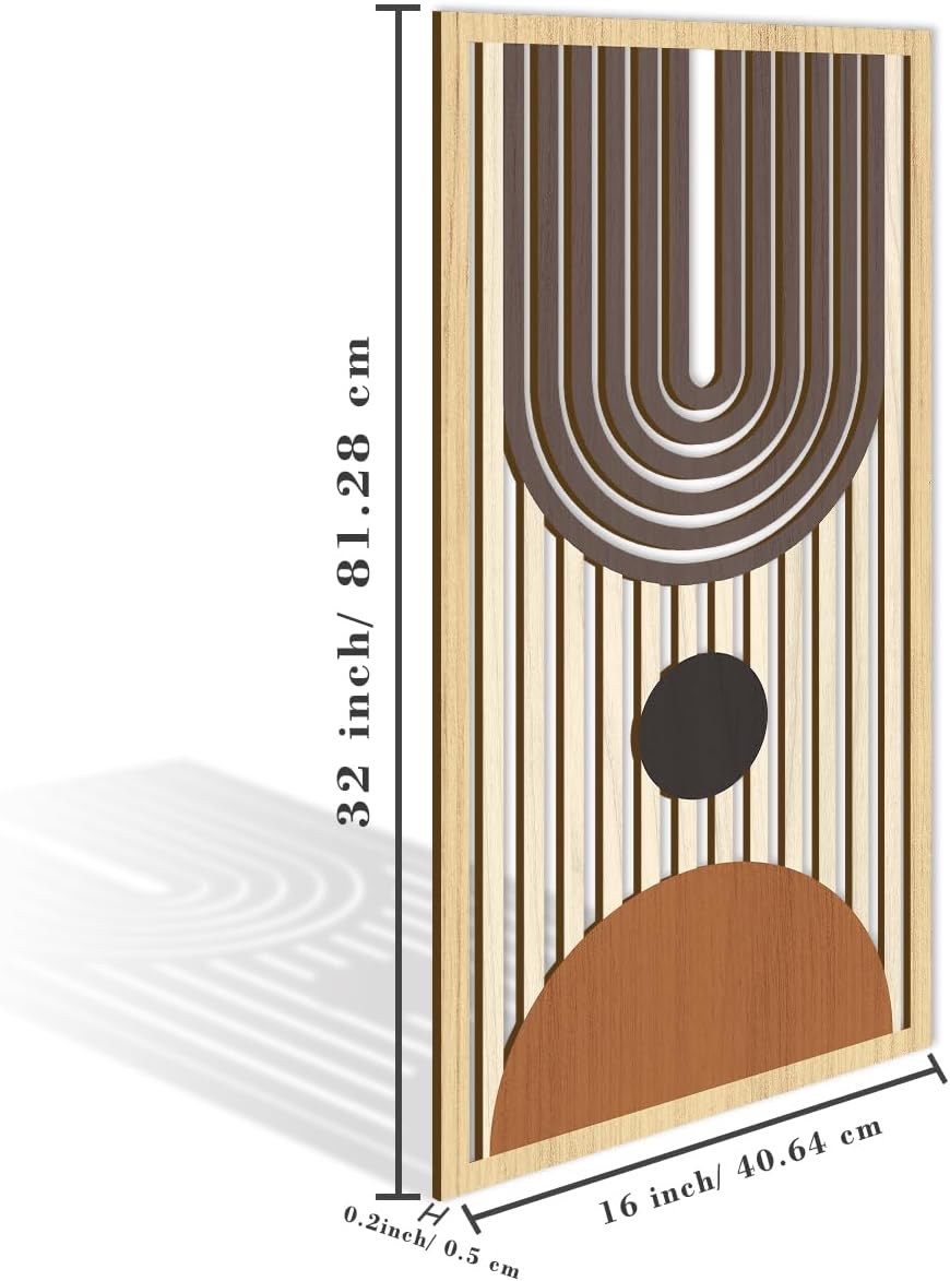 IARTTOP Mid century Modern Decor 16x32 Inch Large Boho Wood Wall Art Abstract Wooden Wall Decor Minimalist Bohemian Orange Artwork for Living Room Bedroom Office Set of 3