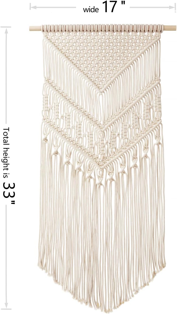 Mkono Macrame Wall Hanging Art Woven Boho Home Décor, Geometric Beautiful Yarn Tapestry Wall Decor for Bedroom, Nursery, Apartment, Dorm Decoration, Christmas Gift for Teen Girl Mom, 17" W x 33" L