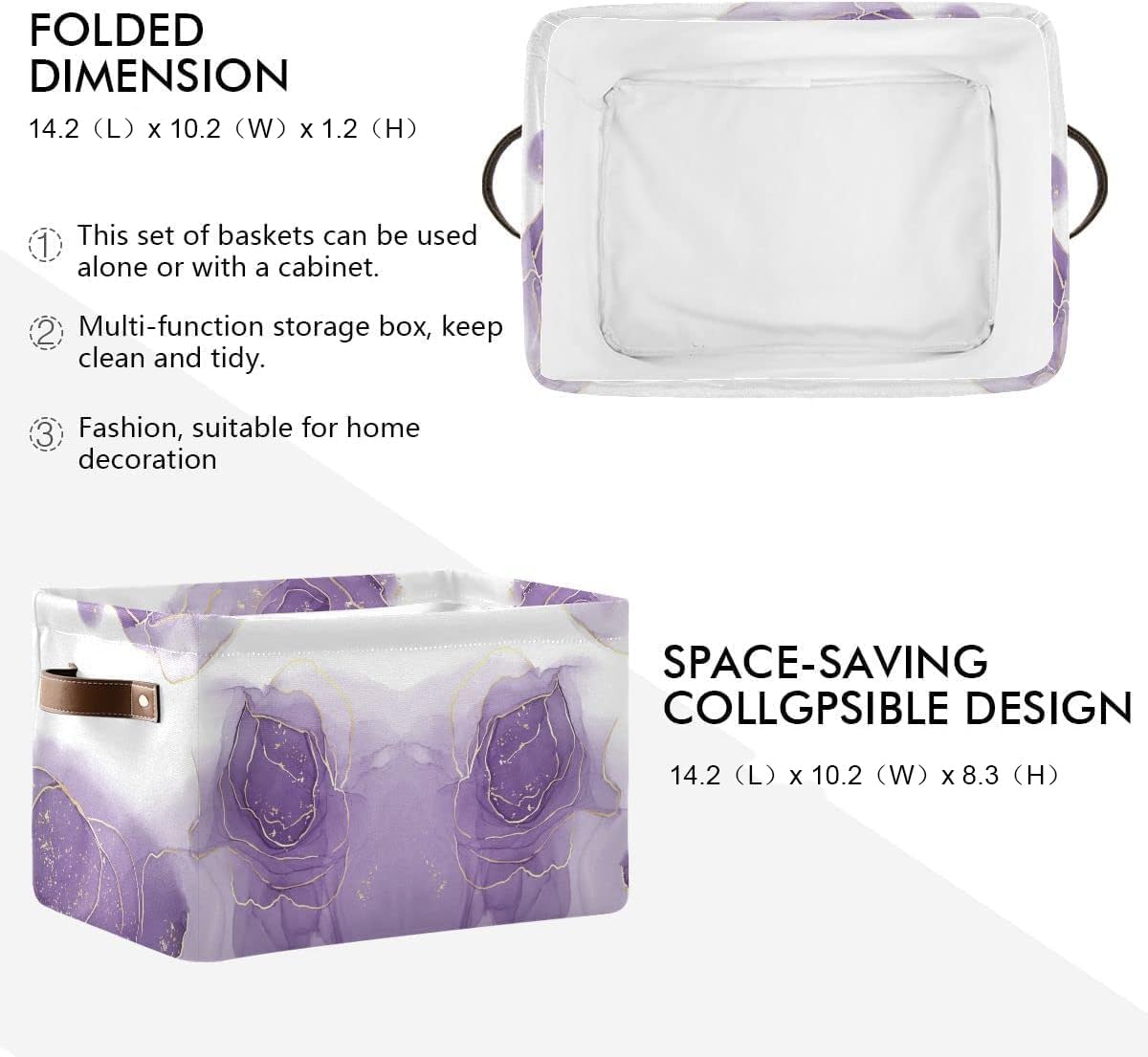 susiyo Large Foldable Storage Bin Closet Storage Baskets for Shelves Storage Bins for Organizing Shelf Nursery Toys, Decorative Linen Fabric Bins Cube with PU Handles 1 Pack,Purple Rose