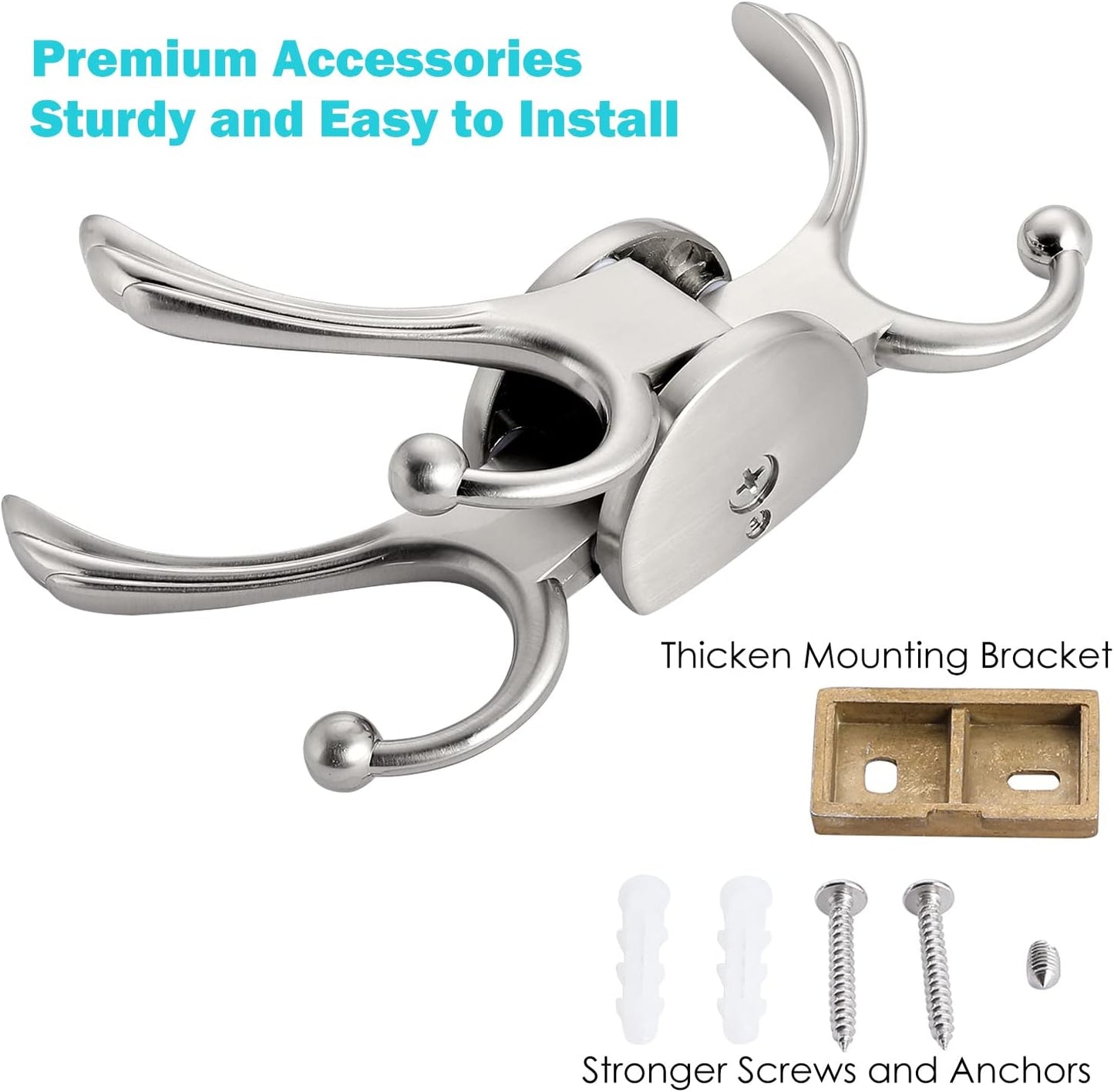 Swivel Coat Hook 2 Pack Heavy Duty Space Saving Towel Rope Hook Wall Mount Triple Swing Arms for RV Bathroom Kitchen Garage,Brushed Nickel