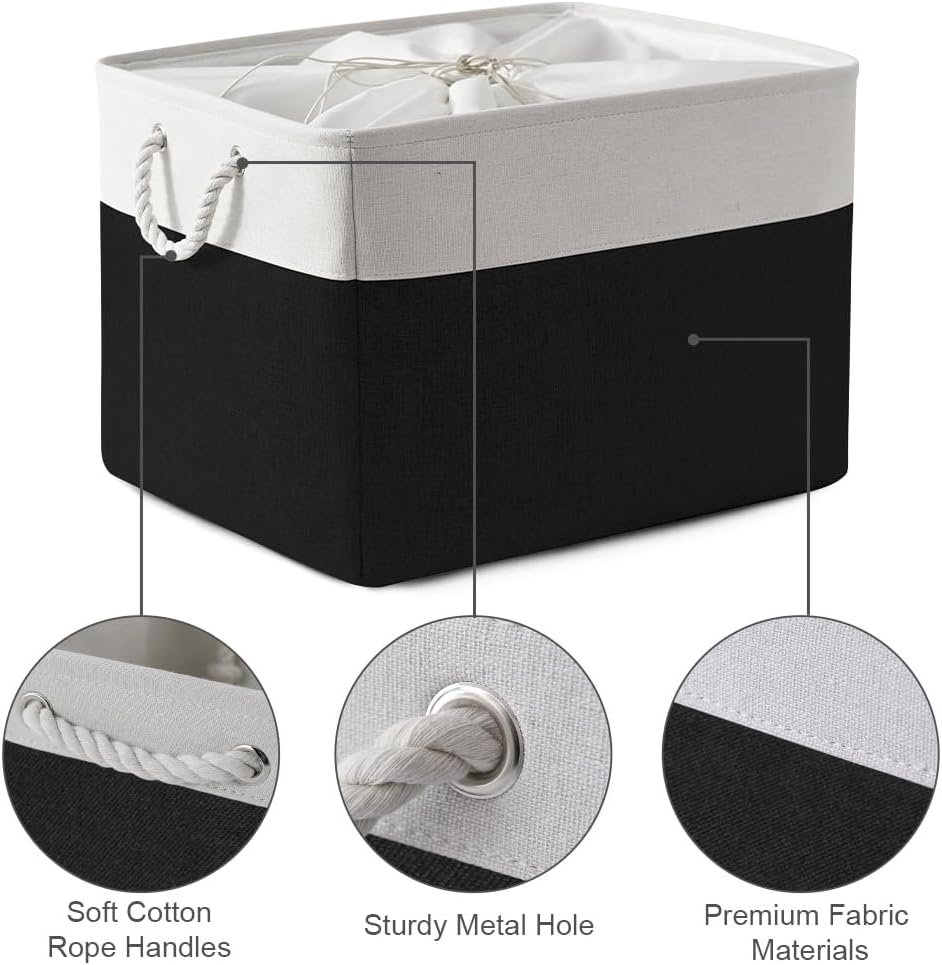 TheWarmHome Organization and Storage for Shelves - Extra Jumbo 3 Pack 20.5x15.7x13.8 inch Fabric Storage Basket for Organizing, Storage Bins for Shoes Towel Blanket (White & Black)