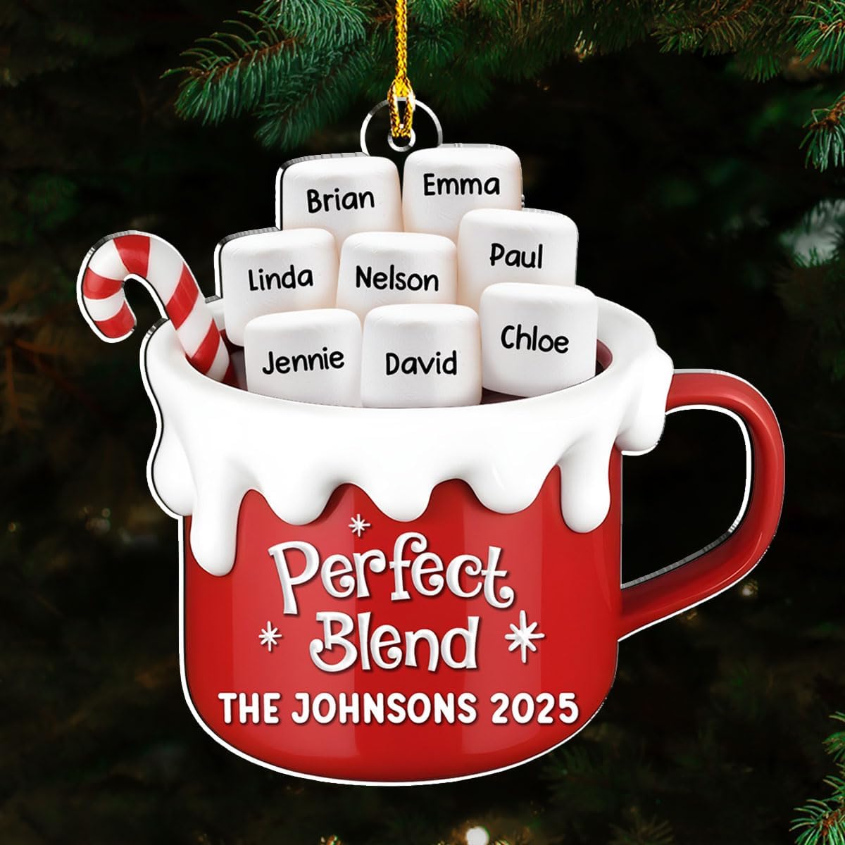 A Blend of Christmas Cheer Personalized Acrylic Ornament โ Custom Name Charms Family Members up to 10 People, Holiday Decoration for Family Members & Friends