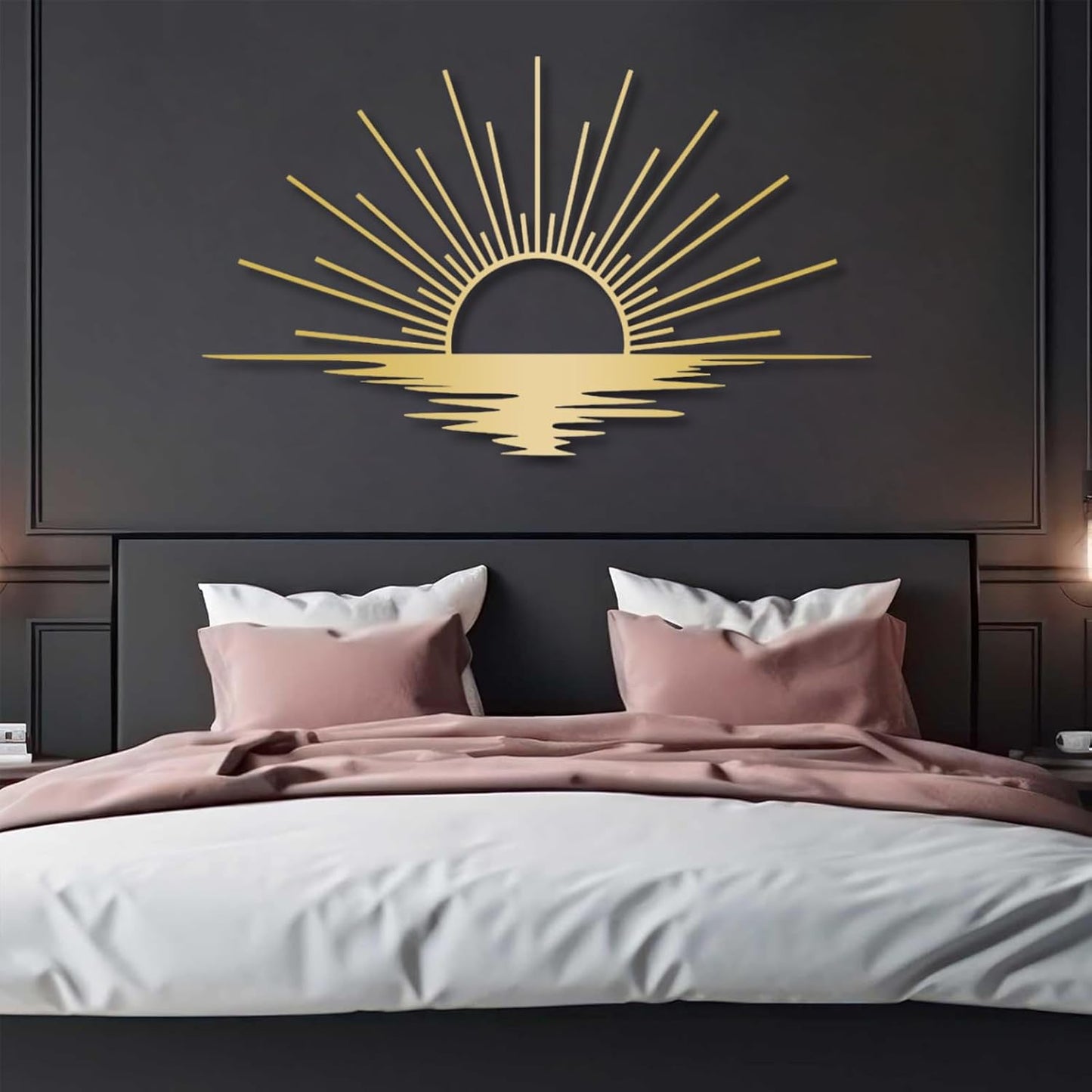 Sunrise Metal Wall Art, Metal Sun Wall Decor, Metal Sun Outdoor Decor, Large Metal Sun Wall Art, Sun Wall Art, Boho Sun Wall Art, Sunshine Metal Sign, Living Room Bedroom Wall Hangings (White, 59"x 35"| 150x89cm)