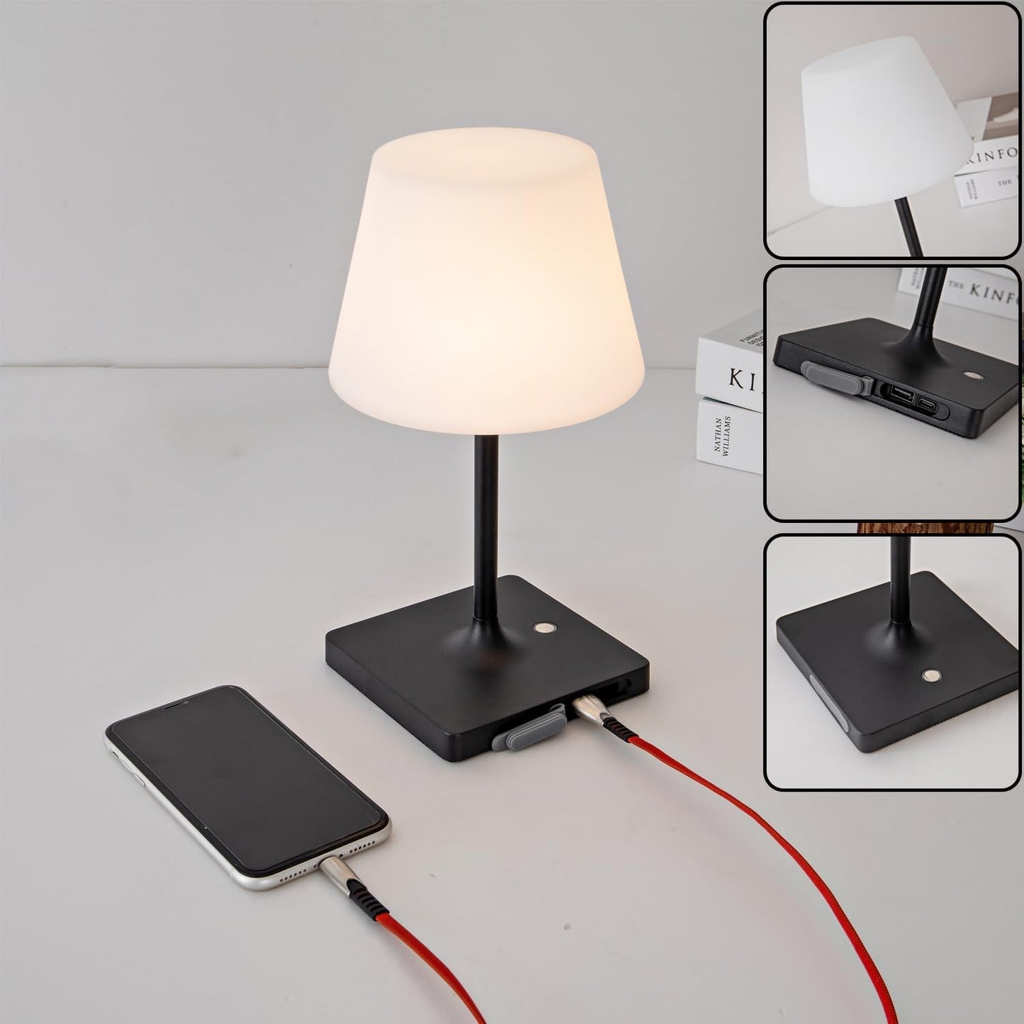 Outdoor Rechargeable Table lamp Cordless, Battery Operated Night Lights,Waterproof lamp for Shower,4000mAh LED 3 Colors Dimmable Touch Bedside Lamp for Coffee Shop Bath Patio -Black