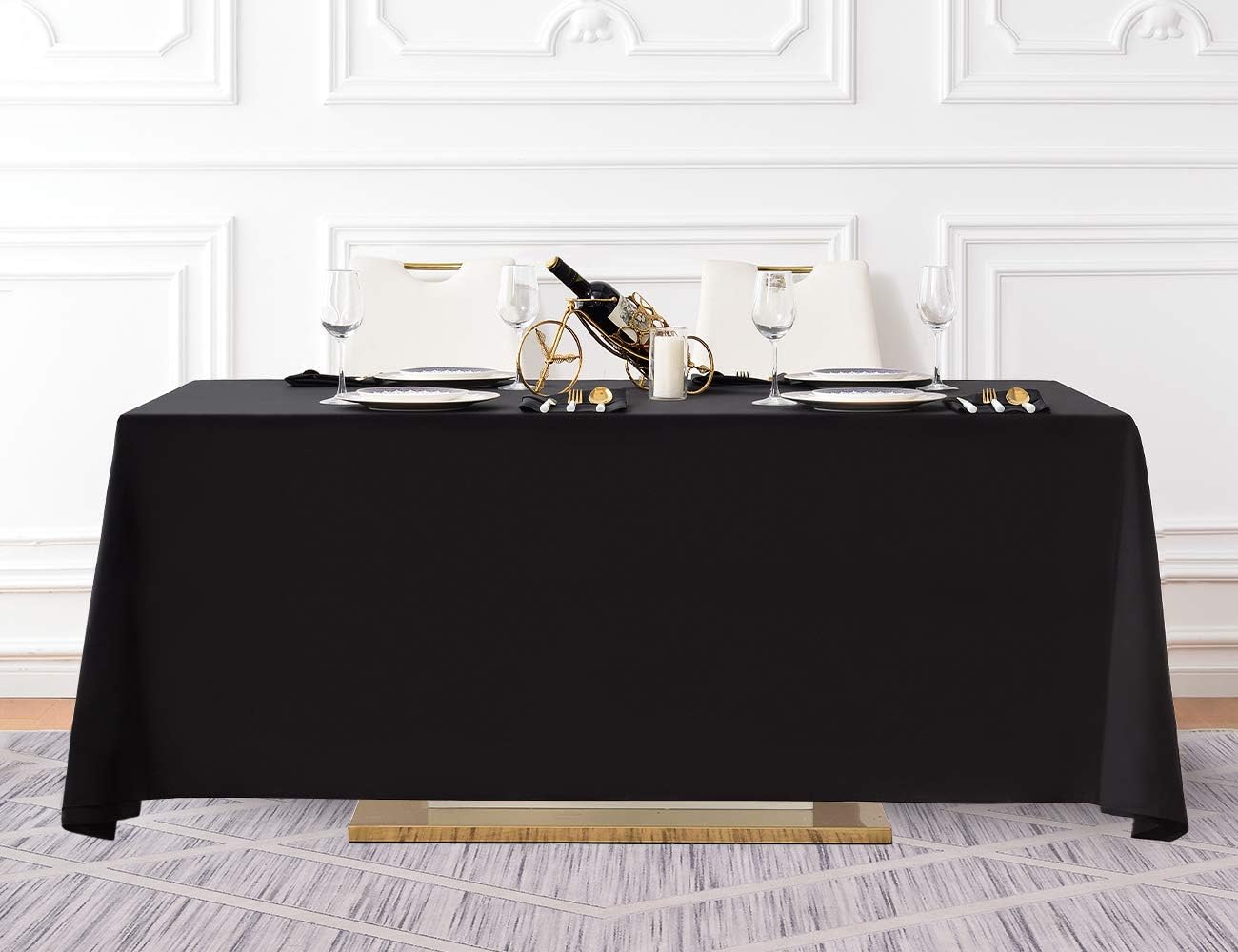 Surmente Black Tablecloth 90 x 156-inch Rectangular Polyester Table Cloth for Weddings, Banquets, or Restaurants