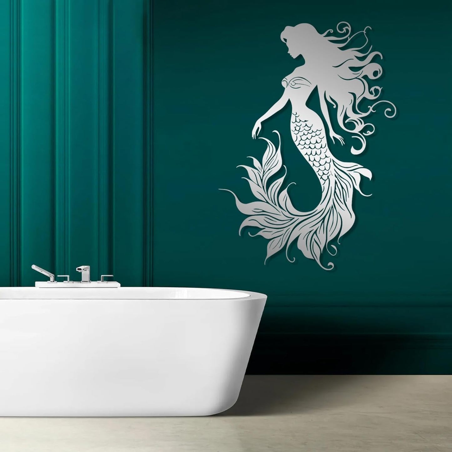 Veplsur Mermaid Metal Wall Art, Metal Mermaid Wall Decor, Marine Biology Wall Decor, Ocean Wall Art, Nautical Wall Hanging, Beach Hanging for Bathroom Bedroom (Black, 48"x34"|121x86cm)