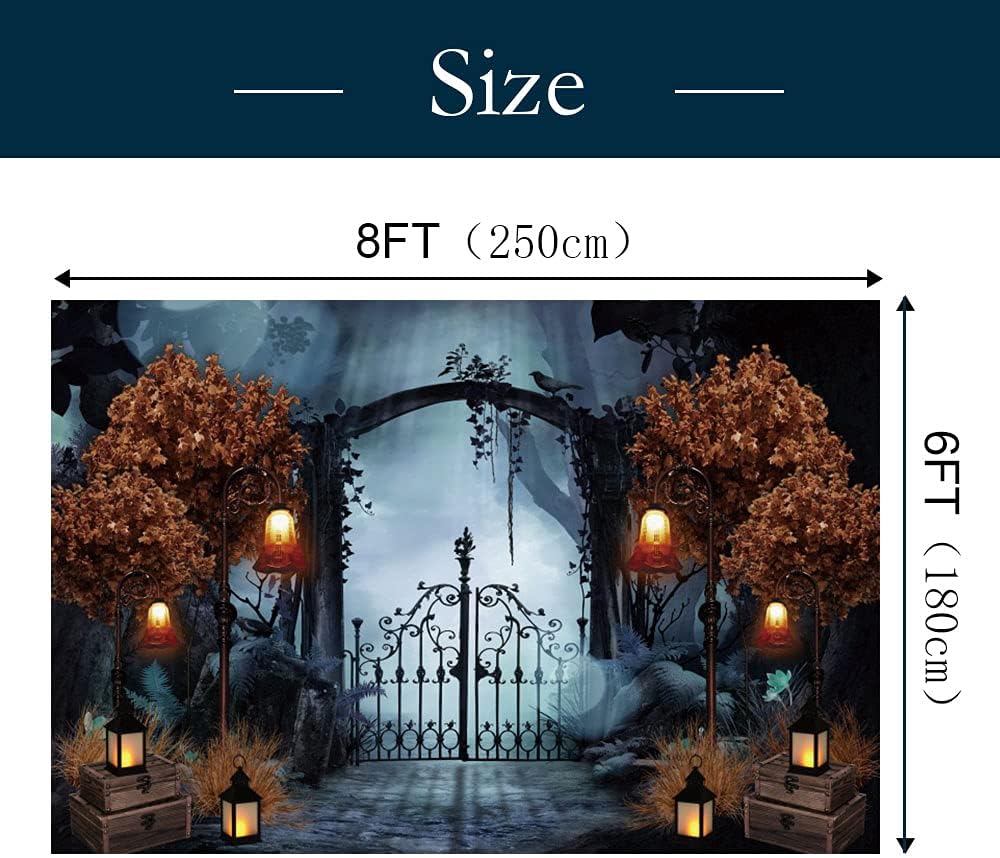 Durable Fabric Halloween Backdrop 10x8ft Horror Cemetery Iron Gate Scary Halloween Photo Background for Photography Halloween Party Decorations Wall Decor Photo Studio Decoration Supplies