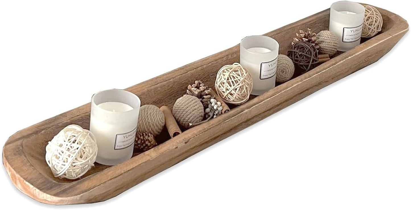 Wooden Dough Bowl Decor, Vintage Wooden Bowl Hand Carved Home Decor for Dining Table Center, Living Room, Kitchen Decor. (30inch brown)