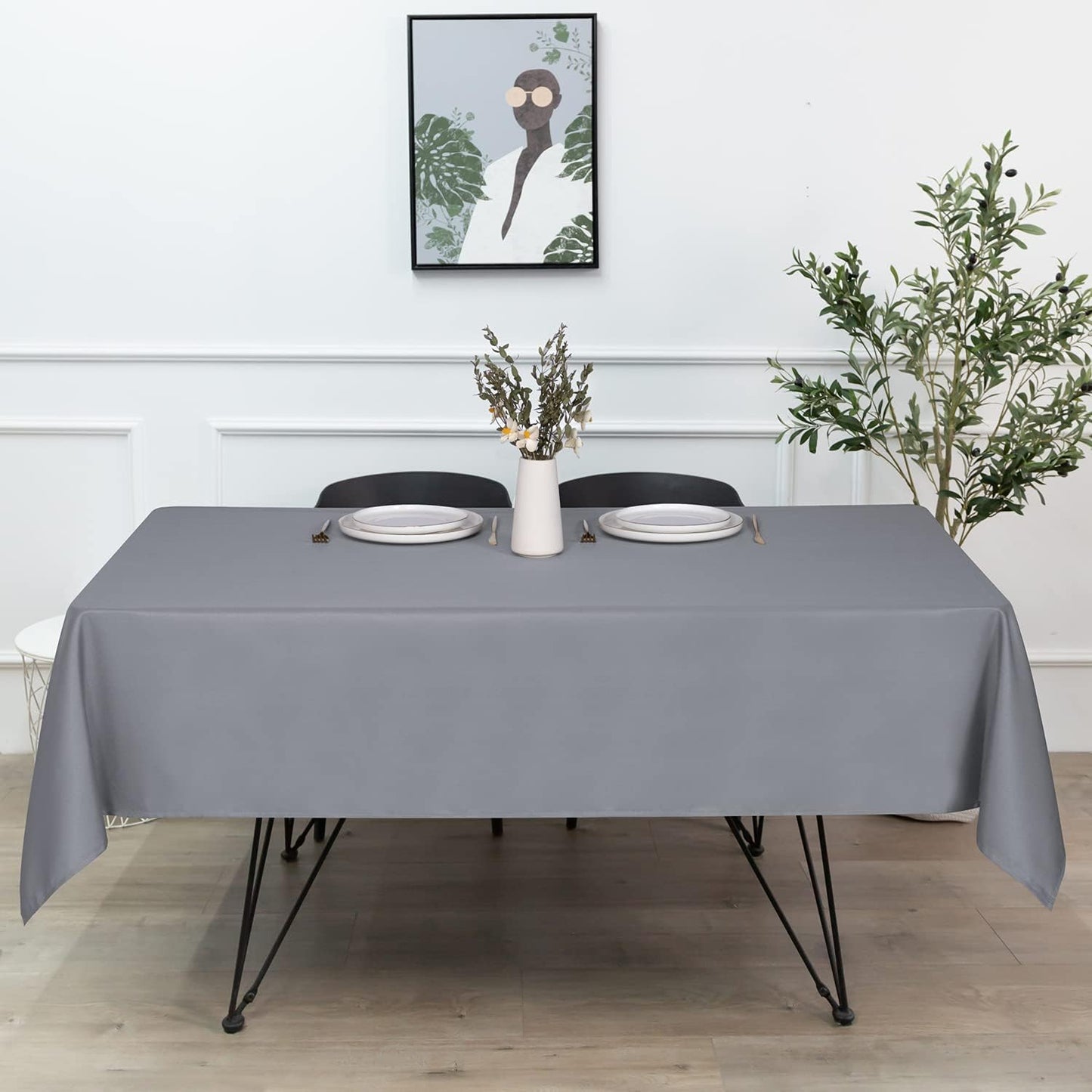 sancua Rectangle Tablecloth - 60 x 102 Inch - Stain and Wrinkle Resistant Washable Polyester Table Cloth, Decorative Fabric Table Cover for Dining Tables, Buffet Parties and Camping, Light Grey