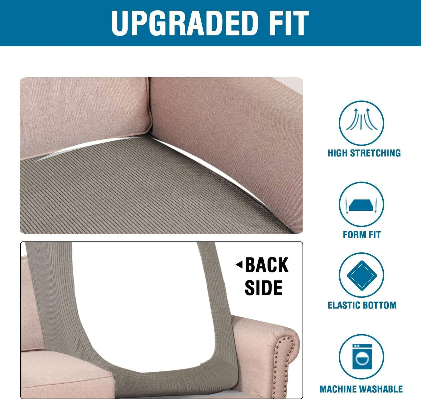 H.VERSAILTEX Super Stretch Individual Chaise Cover Sectional Couch Covers for L Shaped Sofa Both Left/Right Featuring Thick Jacquard Textured Twill Fabric (1 Piece Chaise Cover, Taupe)