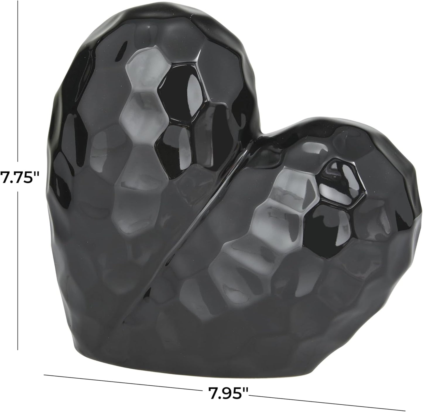 Deco 79 Porcelain Ceramic Heart Decorative Sculpture Dimensional Angled Origami Inspired Home Decor Statue, Accent Figurine 8" x 3" x 8", Black