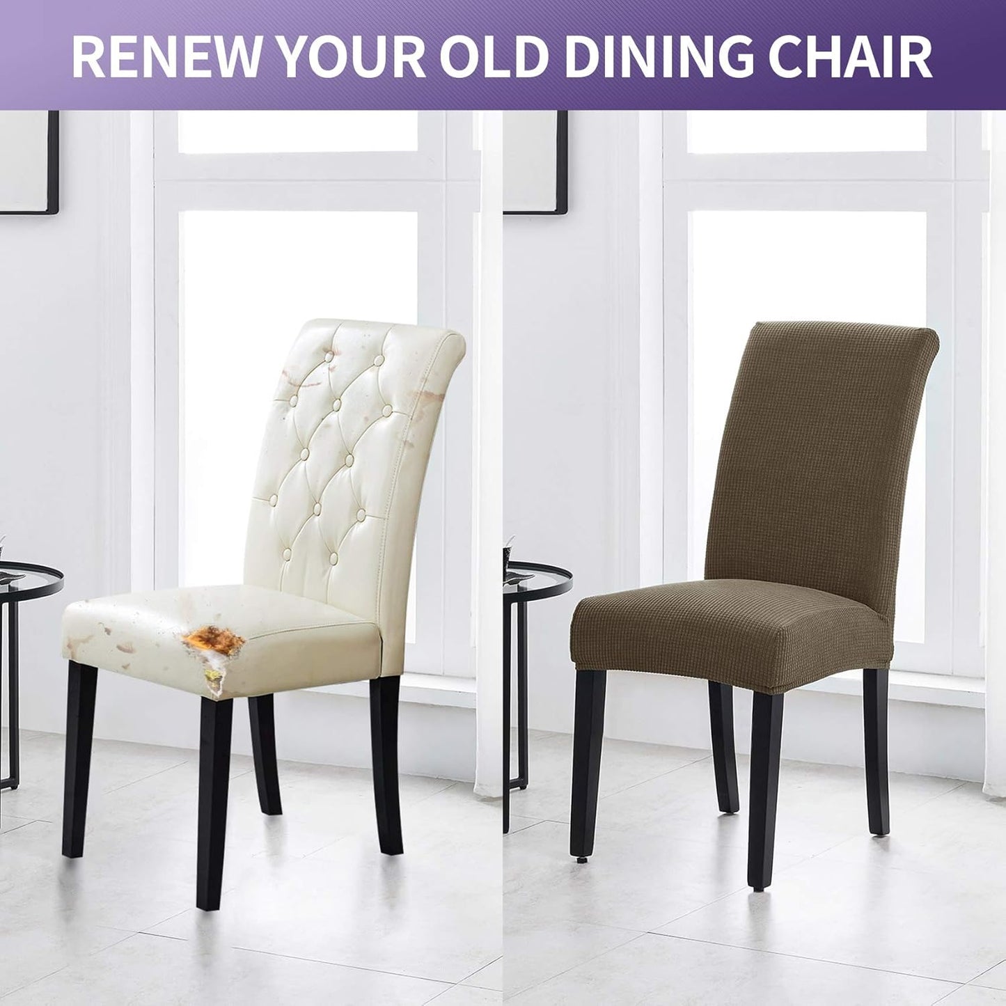 Joccun Chair Covers for Dining Room Set of 4,Dining Chair Slipcovers Stretch Dining Room Chair Covers Seat Protector,Washable Parsons Chair Cover for Home,Hotel,Banquet(Fossil,4 Pack)