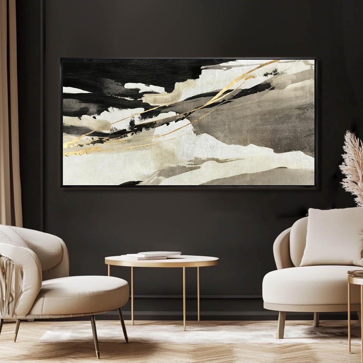 Gold Wall Decor Black Wall Art Abstract Wall Art for Living Room Framed Artwork for Office Modern Pictures for Wall 20”x40”