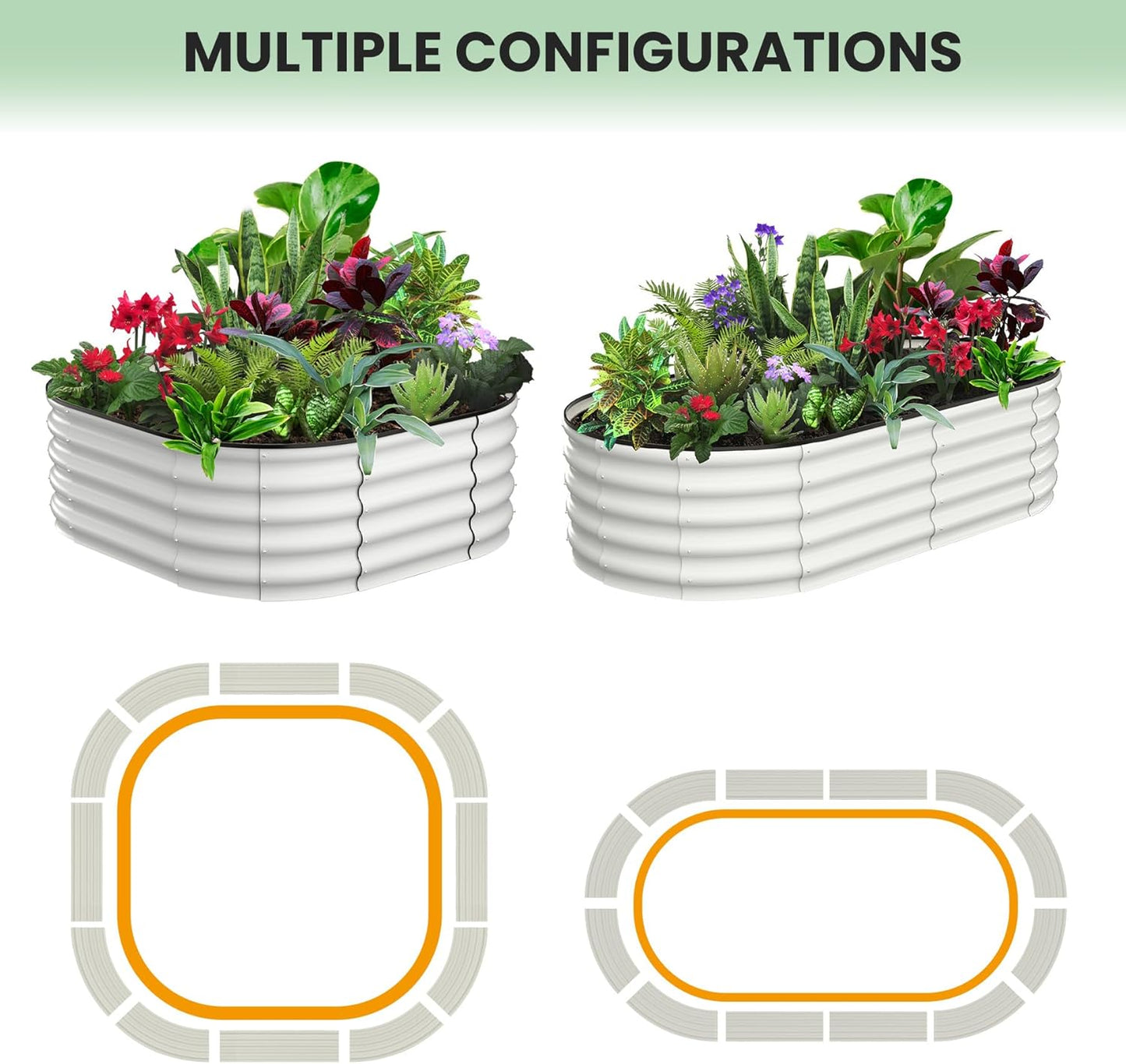 2 Pcs 6x3x1.5ft Oval Raised Garden Bed, Galvanized Raised Beds,Open-Ended Base Metal Raised Planter Beds,Garden Bed Outdoor,Planter Raised Boxes for Vegetables, Flowers,Tool-Free Asse,White