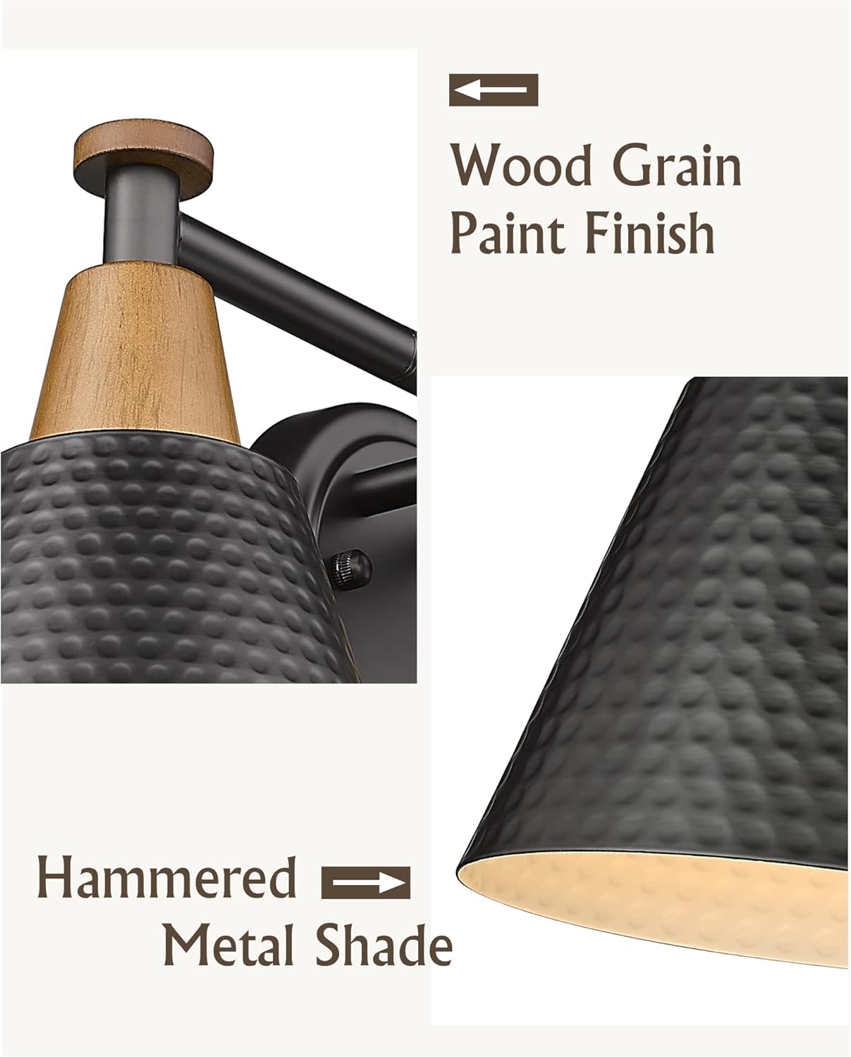 FEMILA Black Bathroom Light Fixtures, 3-Light Bathroom Vanity Lights Over Mirror with Hammered Metal Shade, Modern Wall Lamp for Kitchen Bedroom Living Room,4FG59B-3W BK