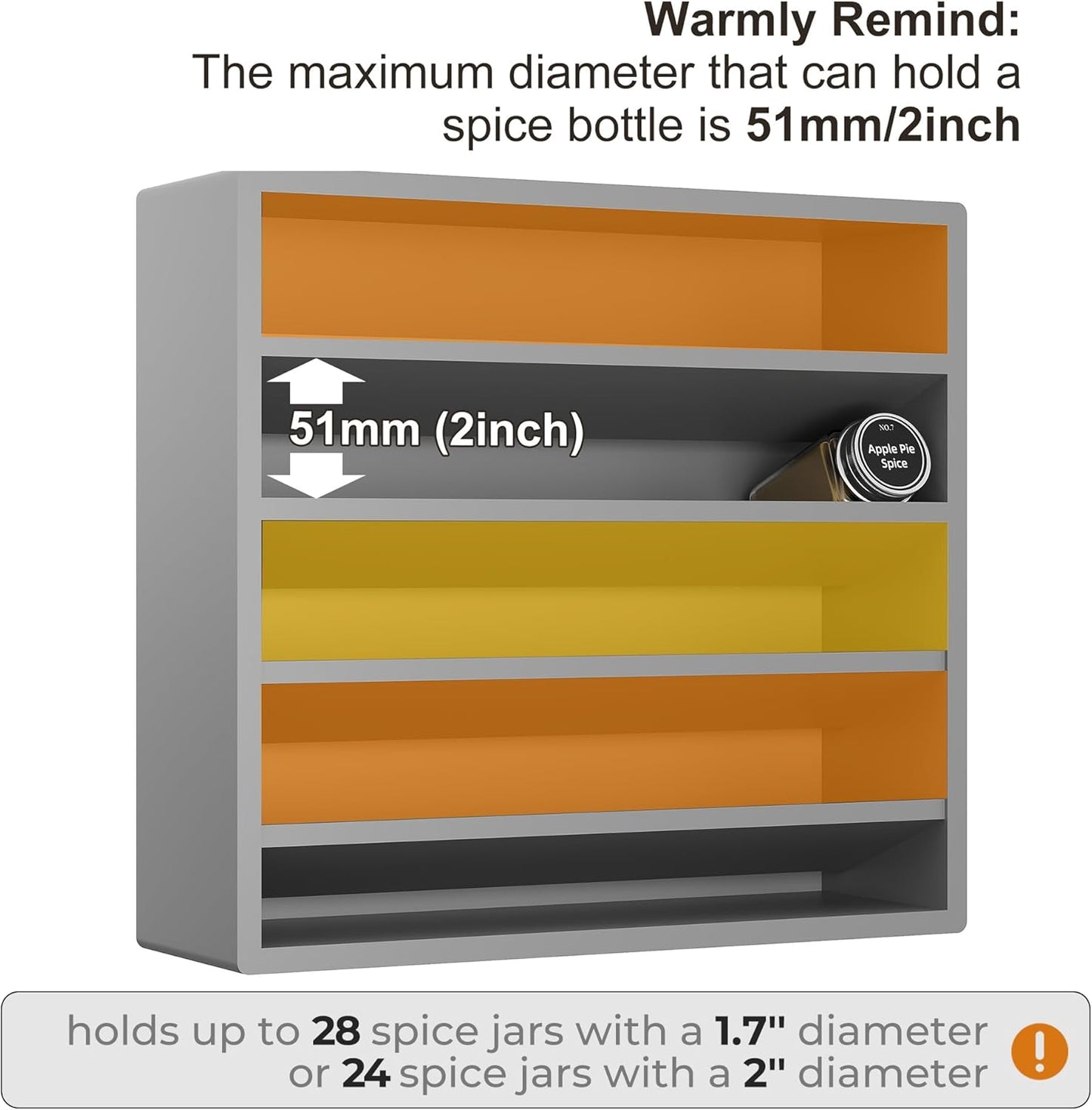 Orimade 4 Tier Spice Rack Organizer for Cabinet, Freestanding Bamboo Seasoning Rack for Countertop, Cupboard, Pantry, Kitchen, 13.18 x 4.13 x 12.2 inches(Spice Jars Not Included), Grey