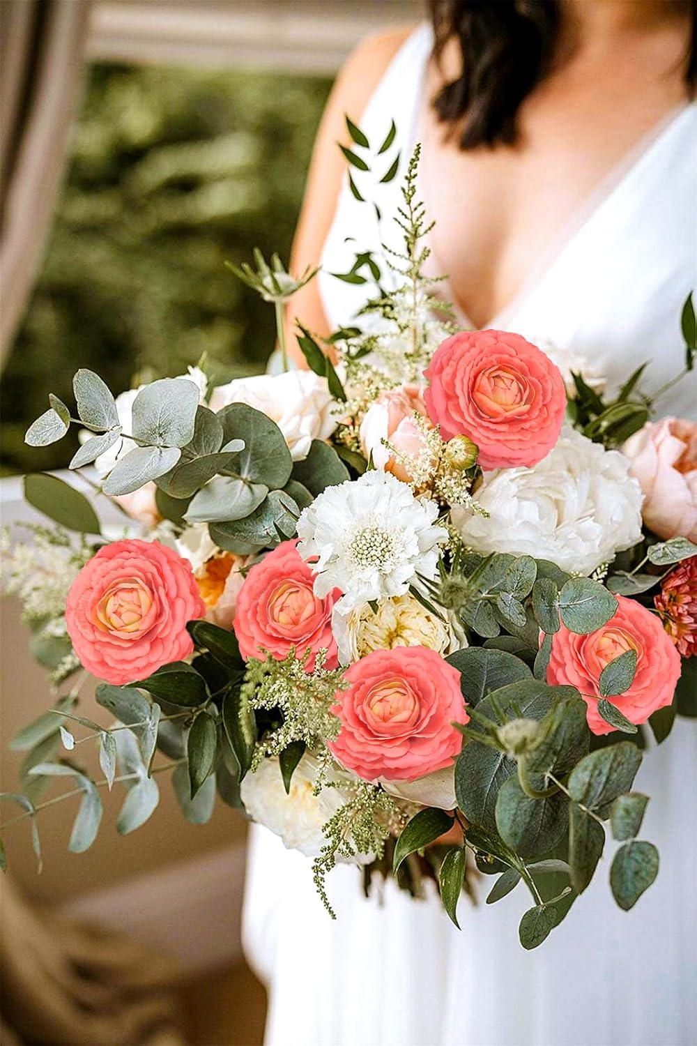 IPOPU 4PCS Real Touch Ranunculus Artificial Flowers Faux Ranunculus Flowers for Vases Real Look Silk Peonies Fake Peony Flowers for Home Indoor Wedding Centerpieces for Table Decorations (Orange)