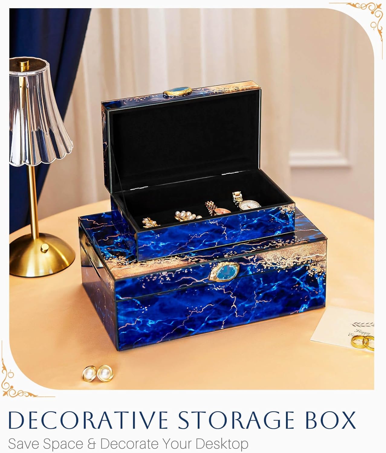 Homde Glass Decorative Storage Box: Set of 2 Boxes for Home Decor - Large Organizer with Lids for Decorations