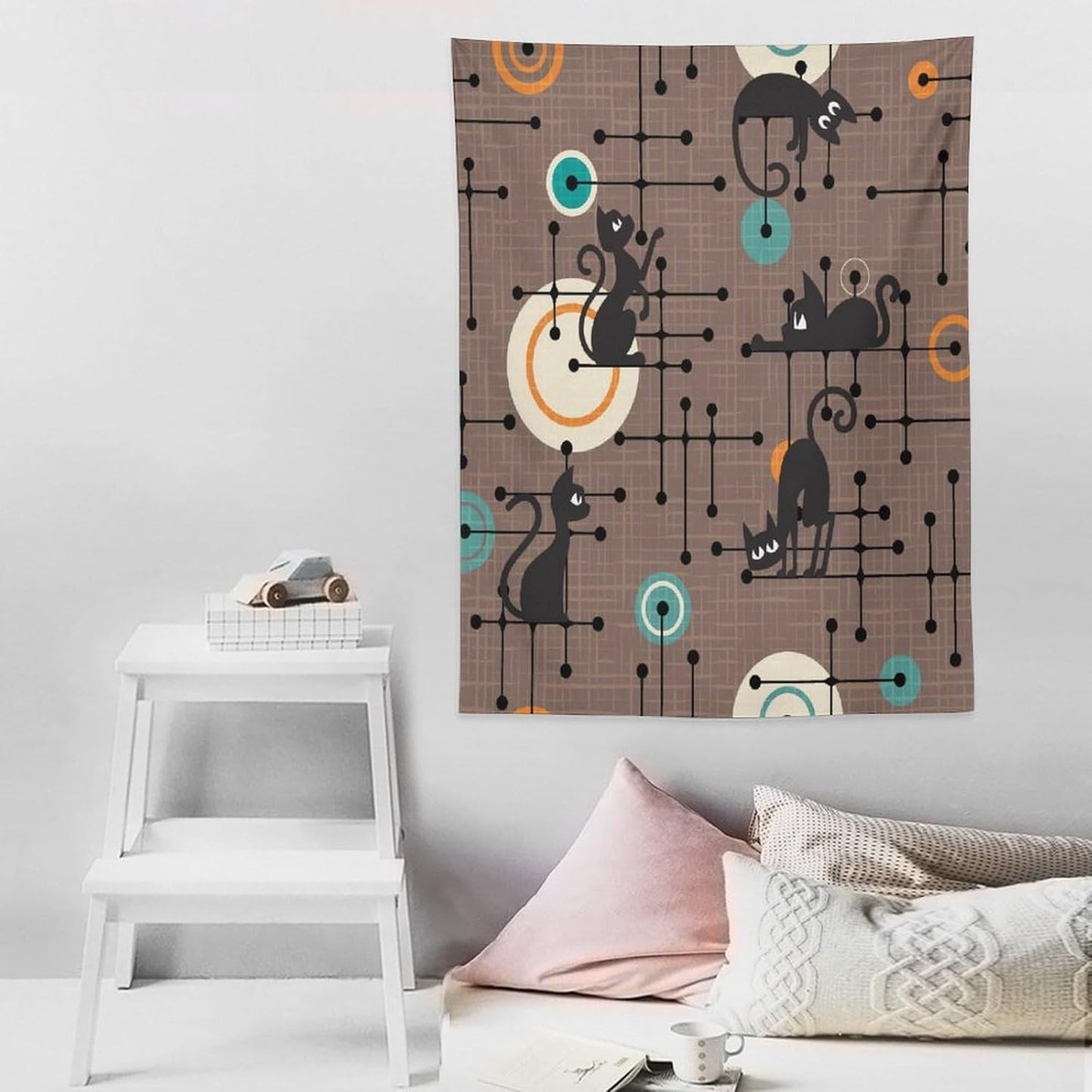 ICMOLYYENLO Boho Medieval Cat Tapestry, Abstract Atomic Starburst Geometric Aesthetic Art Wall Hanging For Bedroom Living Room Dormitory 40x60 Inches