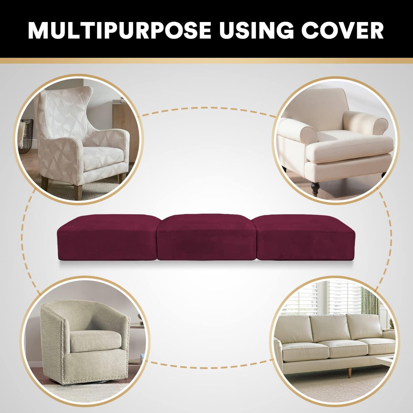 PrinceDeco Stretch Couch Cushion Covers Fitted Individual Seat Couch Slipcover Sets Velvet Fabric Soft Slip Cover for Chair Sofa Cushion Furniture Protector(Each Width Up to 29.5",Burgundy)