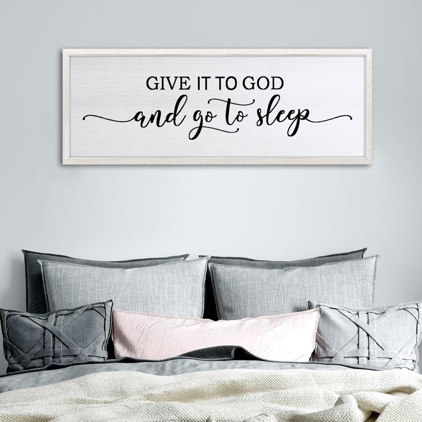 Sweet Dreams Above Bed Wall Decor Art 24"X10" Master Bedroom Over Bed Wall Wood Framed Sign (White)