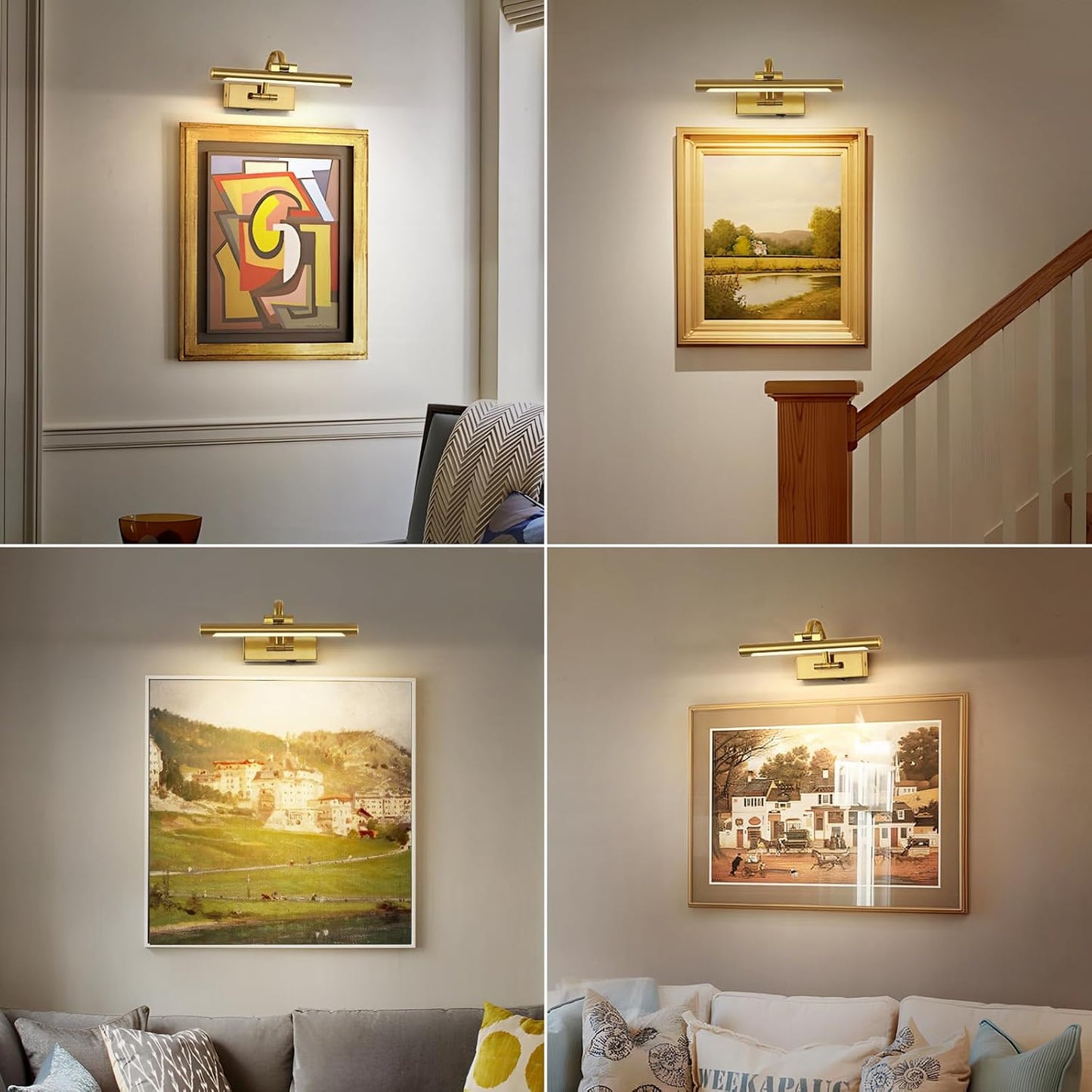 Wireless Picture Lights for Wall Rechargeable Brass Gallery Lights Battery Operated Art Lamps with Remote and Timer Dimmable Painting Lights for Artwork Portrait Display 12 Inch 2W 2700K