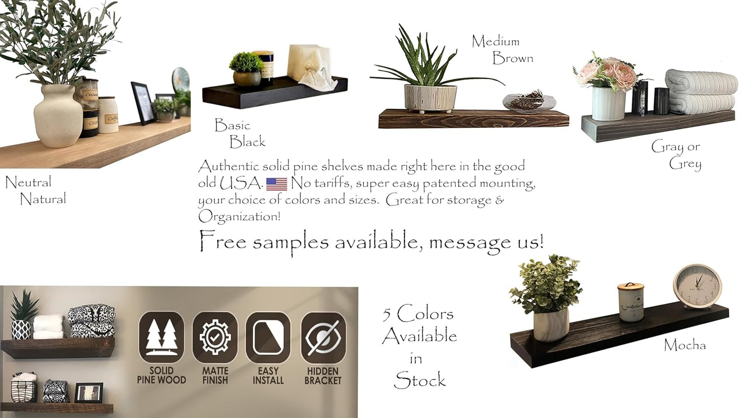 joelsantiques - 36 Inch Wooden Floating Shelves for Wall - 36x8x2 in - Made of Natural Wood - Heavy Duty Rustic Wall Shelves for Bedroom - Perfect for Living Room, Kitchen - Medium Brown