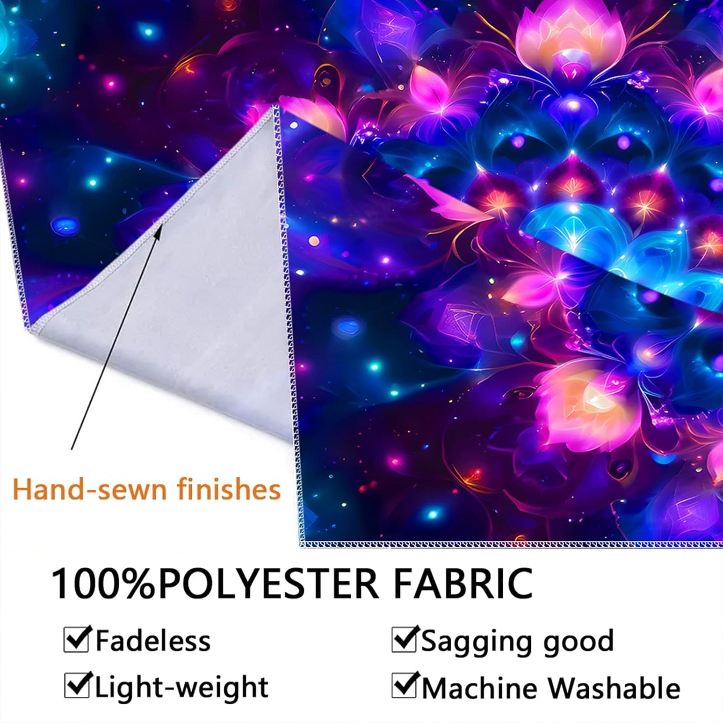 PSYHILAR Blacklight Mandala Tapestry for Bedroom, Psychedelic Black Light Posters for Adults and Teens, Colorful UV Reactive Aesthetic Bohemian Art Wall Hanging Decor (90 x 70 Inches)