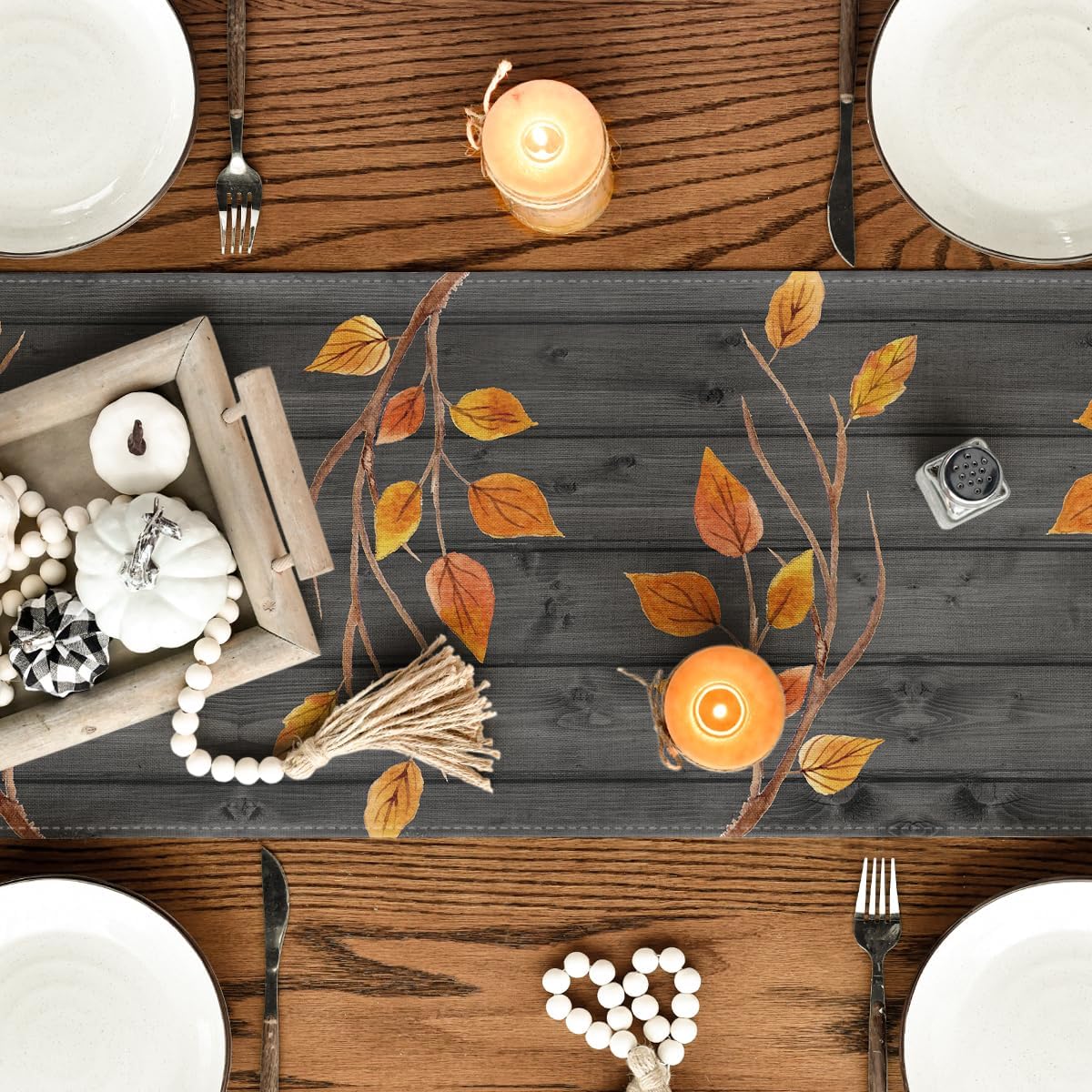 Artoid Mode Gnomes Pumpkins Sunflower Leaves Fall Table Runner, Seasonal Autumn Kitchen Dining Table Decoration for Home Party Decor 13x120 Inch