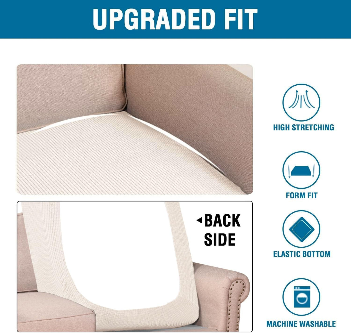 H.VERSAILTEX Super Stretch Individual Chaise Cover Sectional Couch Covers for L Shaped Sofa Both Left/Right Featuring Thick Jacquard Textured Twill Fabric (1 Piece Chaise Cover, Ivory)