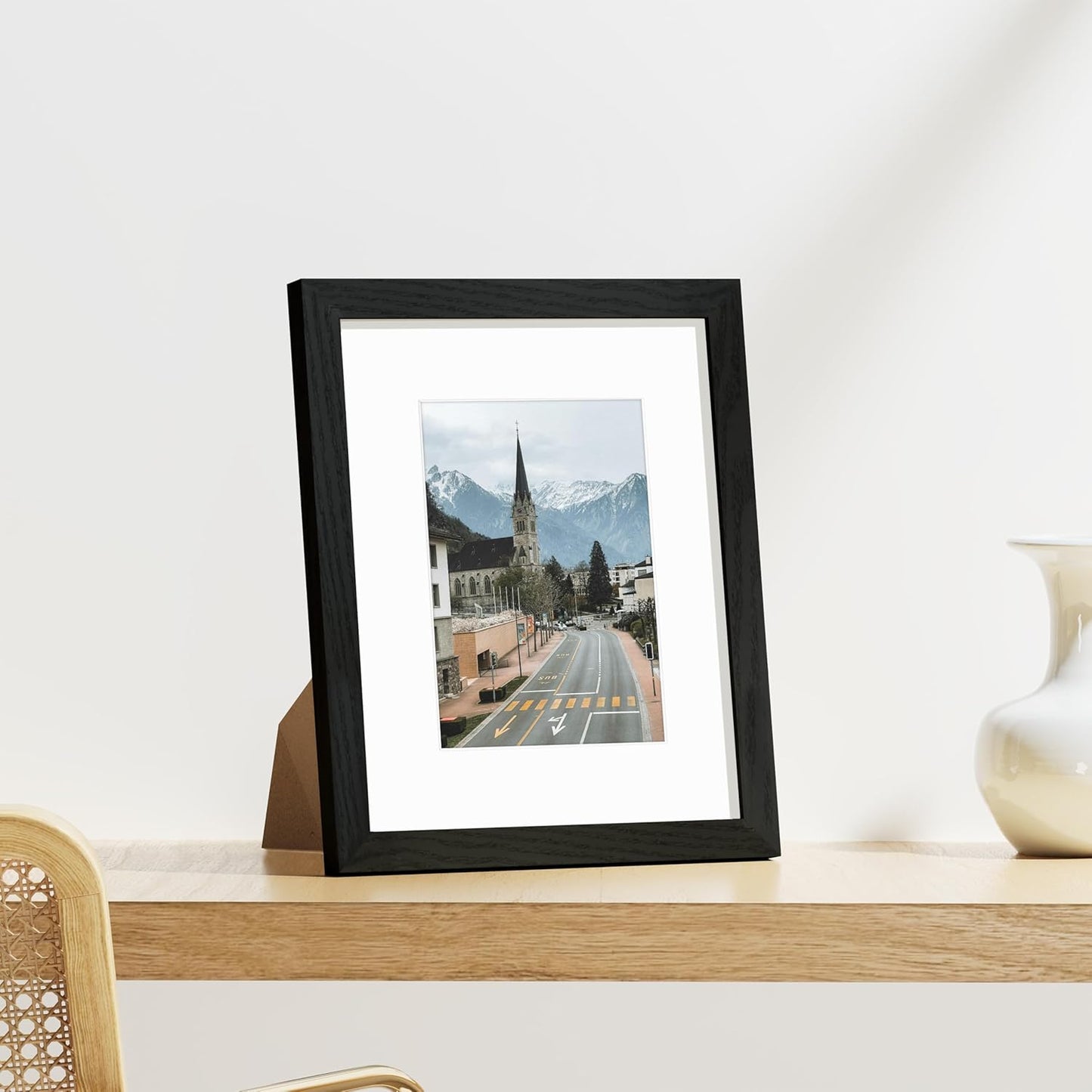 Vittanly 8x10 Picture Frames Set of 9, Shatter Resistant Plexiglass, Display 5x7 Pictures with Mat or 8x10 without Mat, Photo Frames for Wall or Tabletop, Engineered Wood, Black