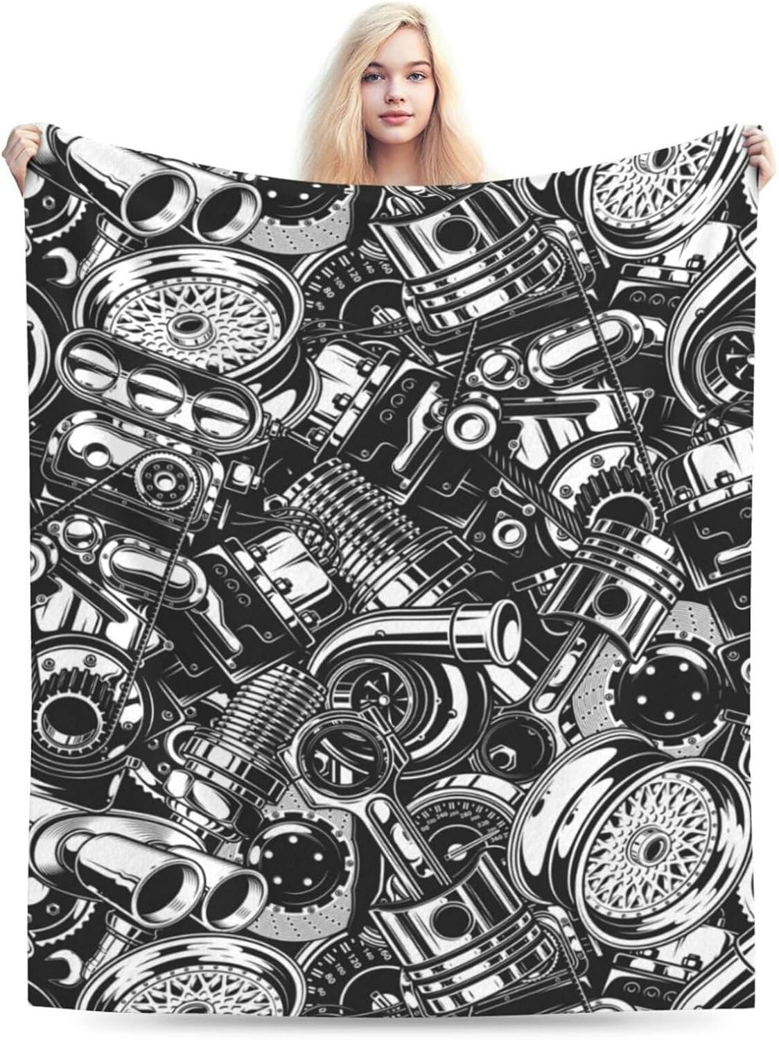 HGOD DESIGNS Automobile Car Parts Pattern Flannel Fleece Bed Blanket Throw Blanket Lightweight Cozy Plush Blanket for Bedroom Living Rooms Sofa Couch 40"x50"