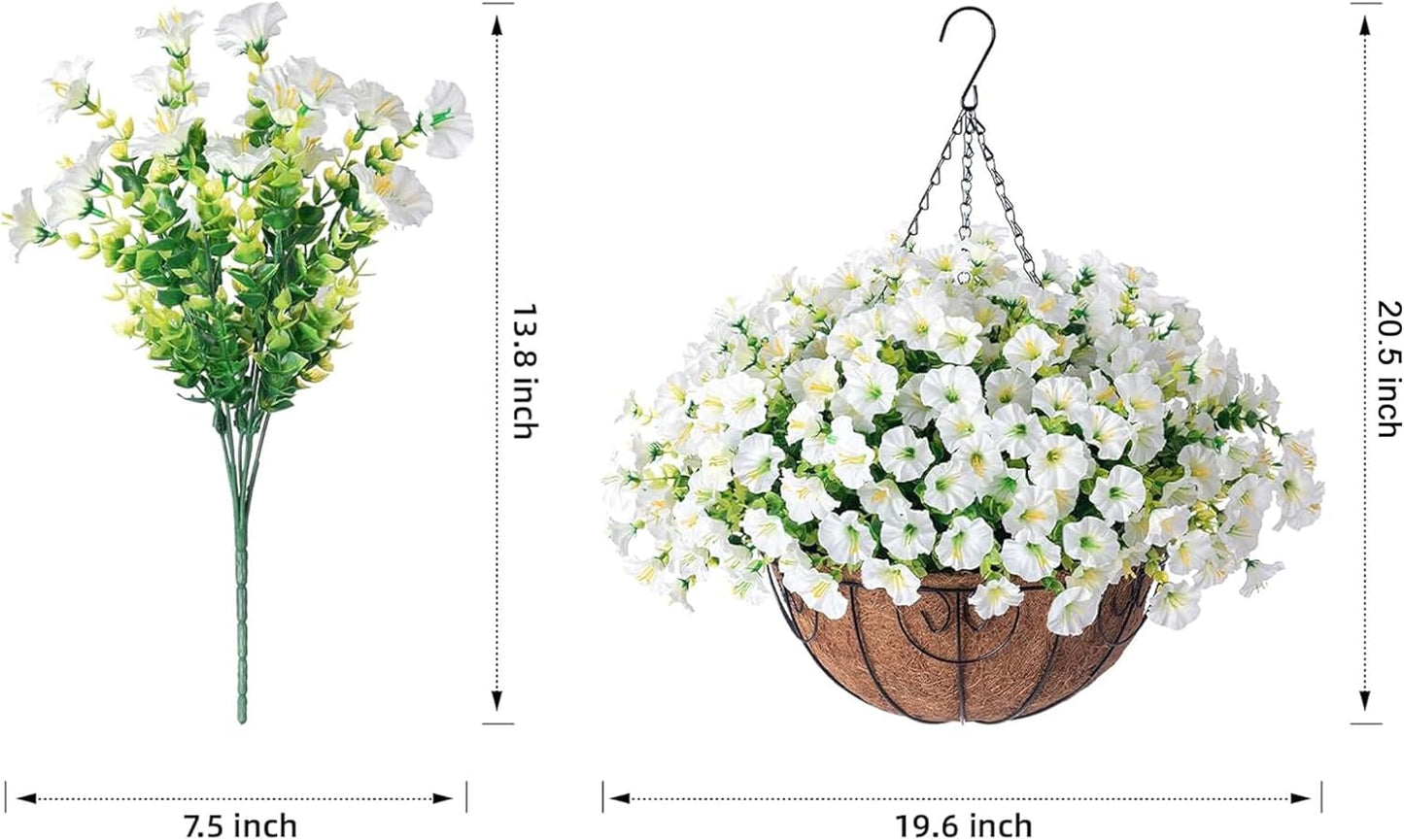 Ivydale Artificial Fake Hanging Flowers Plants Baskets for Outdoor Spring Summer Decoration, Faux Silk White Morning Glory Look Real UV Resistant for Outside Porch Patio Balcony Yard Front Door Garden