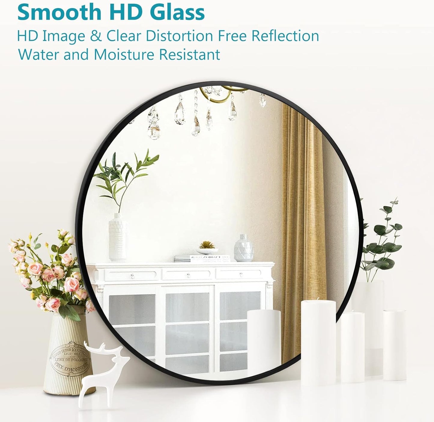 Fabuday Black Round Mirror for Wall 26 inch - Circle Mirror for Bathroom, Entryway, Living Room, Hallway, Vanity Decor, Big Matte Metal Frame Mirror