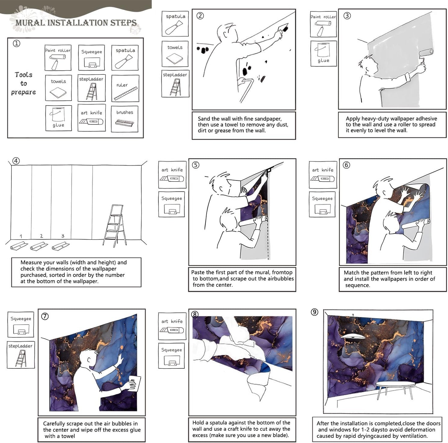 AFZEVEB-Abstract Art Purple Marble Wallpaper Wall murals for Bedroom 136"x96" (Not Peel and Stick)