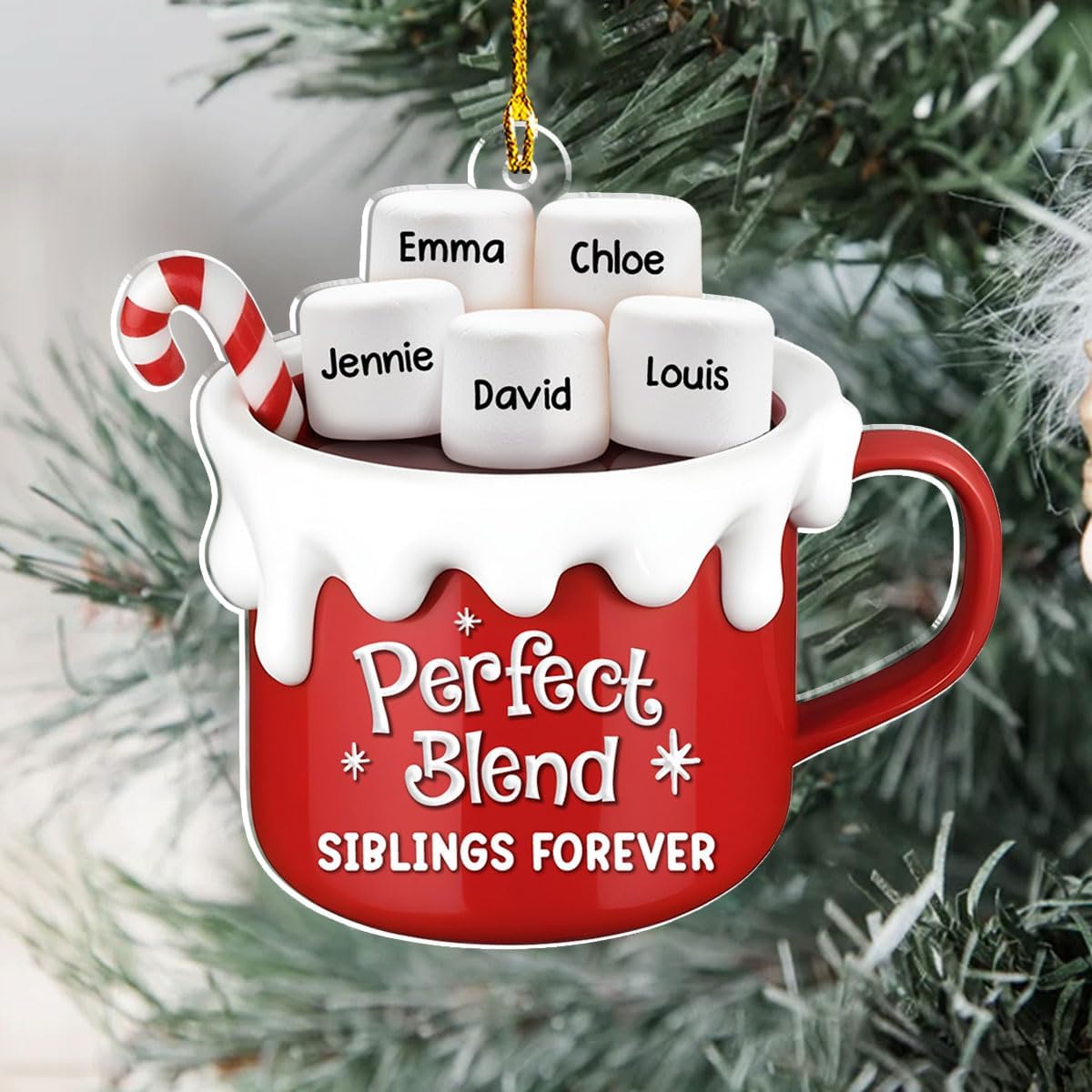 A Blend of Christmas Cheer Personalized Acrylic Ornament โ Custom Name Charms Family Members up to 10 People, Holiday Decoration for Family Members & Friends