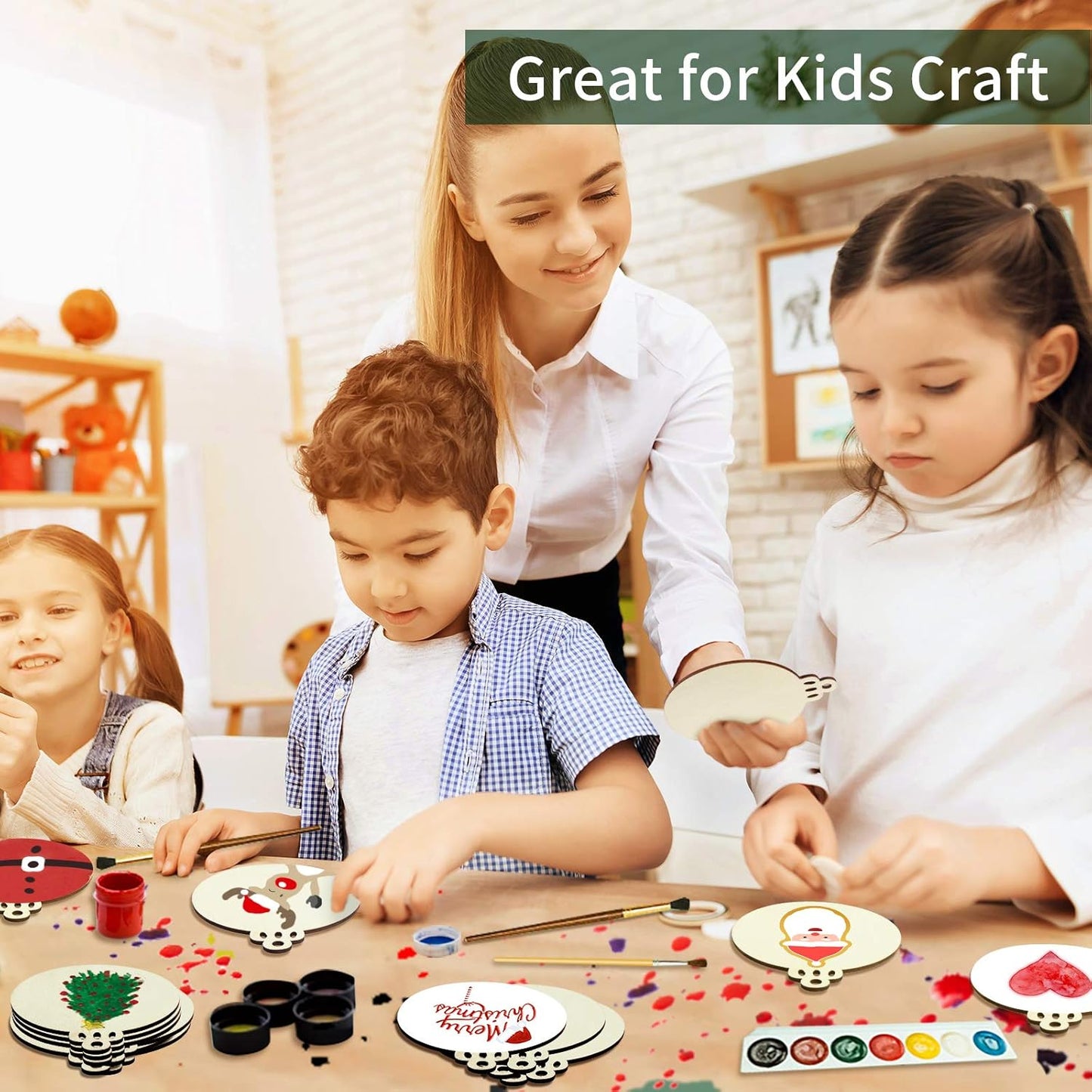 Fuyit 50PCS 4-Inch Wooden Christmas Ornaments, Unfinished Pre-Drilled Wood Slices Circles for DIY Crafts, Party Decorations & Holiday Ornaments