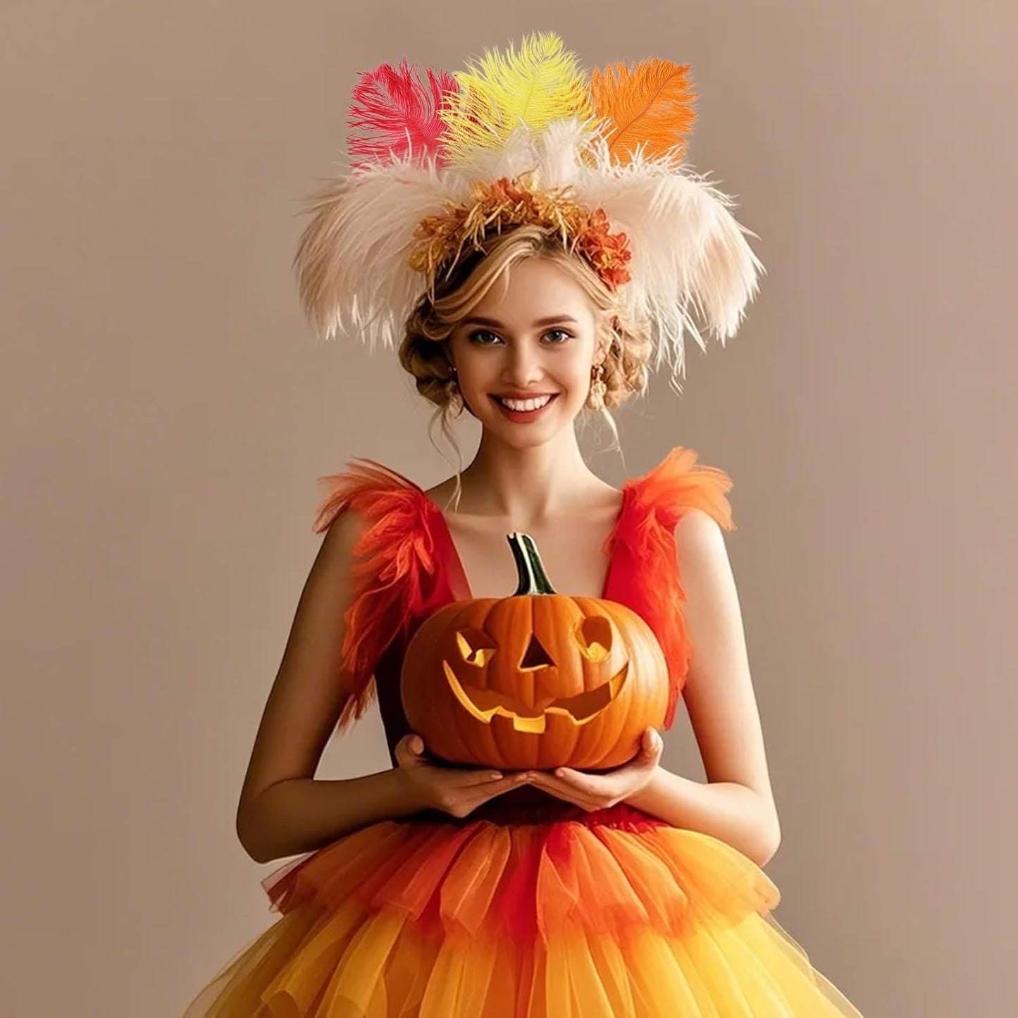 THARAHT Red Orange Yellow Ostrich Feathers 24pcs Natural Bulk 8-10Inch 20cm-25cm for Crafts Wedding Party Centerpieces Halloween and Home Decoration Feathers